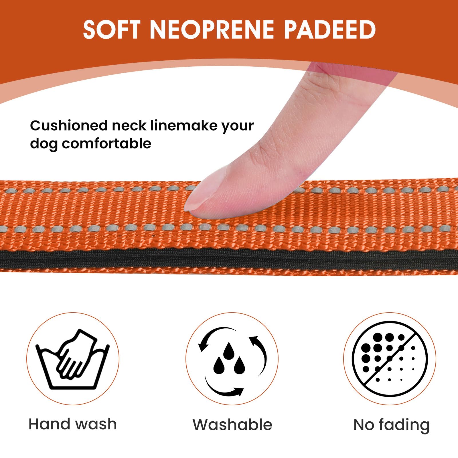 Penseepet Reflective Dog Collar Padded With Soft Neoprene Breathable Quick Release Basic Dog Collars For Medium Large Dogs Orang