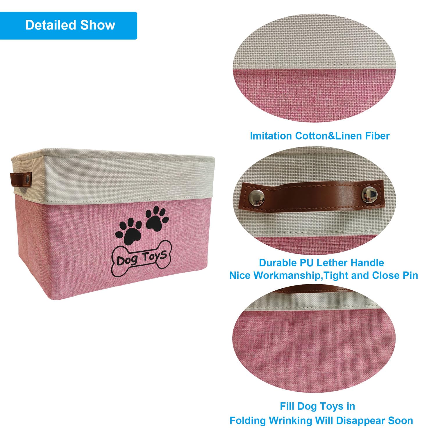 CPAKOWLGOO Large Collapsible Dog Toy Box Keeping Rectangle Bin for Pet Toys,Accessories