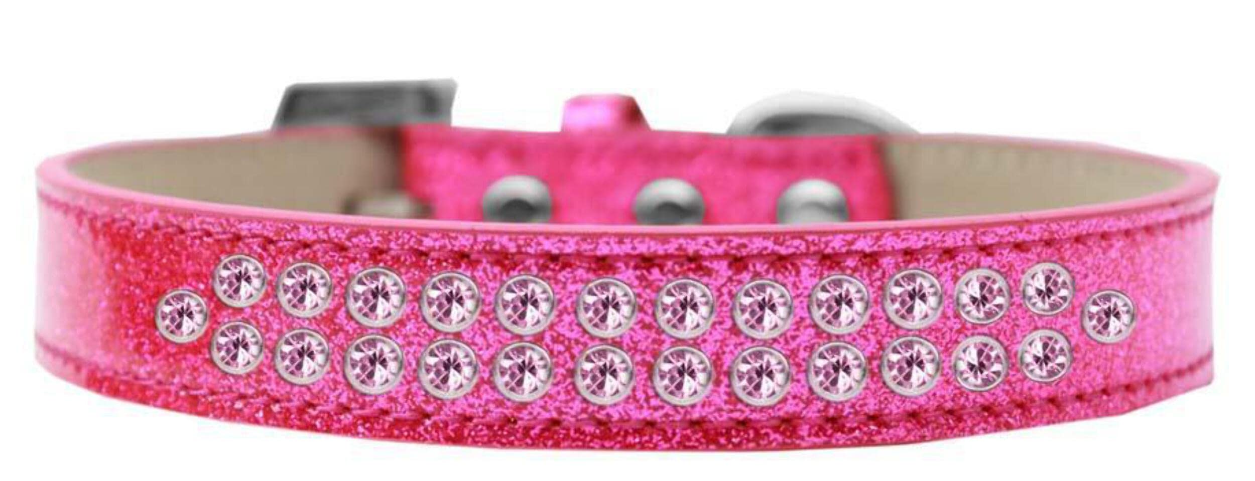 Dog, Puppy & Pet Ice Cream Collar, Two Row Light Pink Crystal Rimsets Pink 12