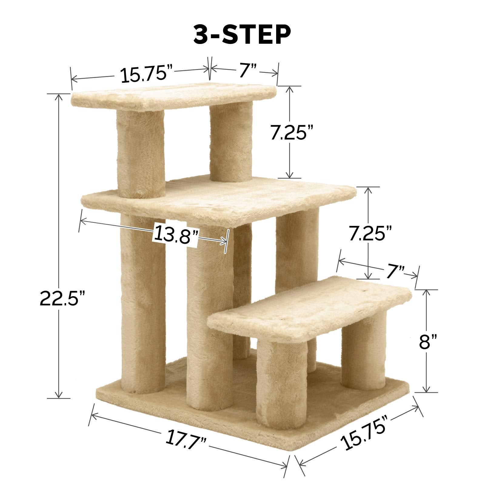 Furhaven Steady Paws Multi-Step Pet Stairs For High Beds & Sofas - Cream, 3-Step