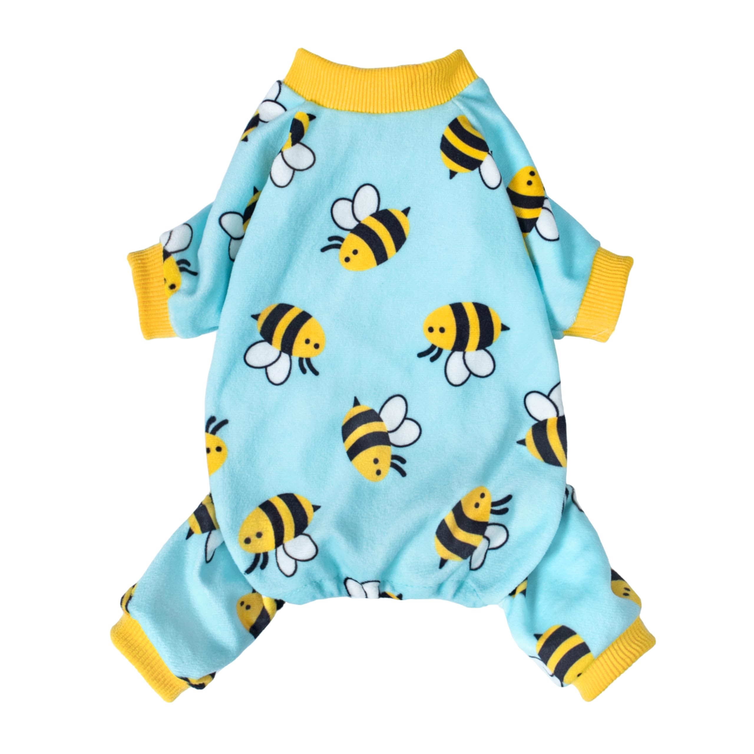 Fitwarm Funny Bee Fleece Dog Pajamas, Warm Winter Dog Clothes For Small Dogs Boy Girl, Cozy Pet Onesie With Feet, Light Blue, Xs