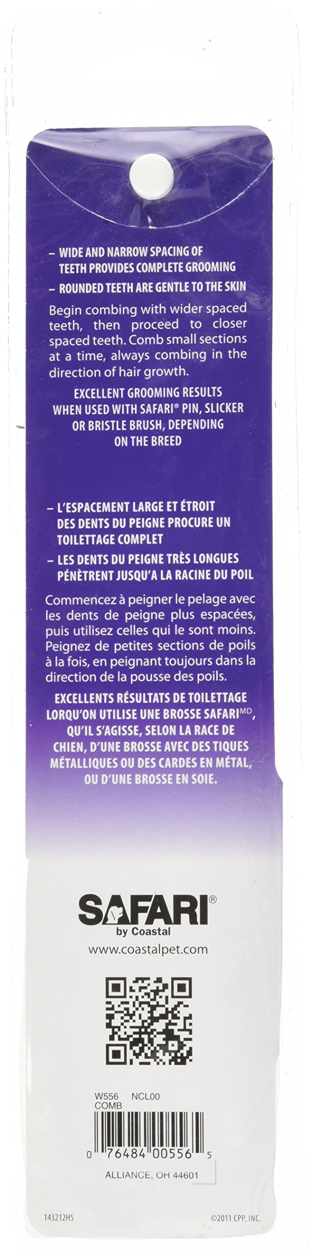 Coastal Pet Safari Dog Grooming Comb For Medium And Coarse Coats - Extra-Long Rotating Teeth - Undercoat Rake For Coarse Coats - 7 1/4'