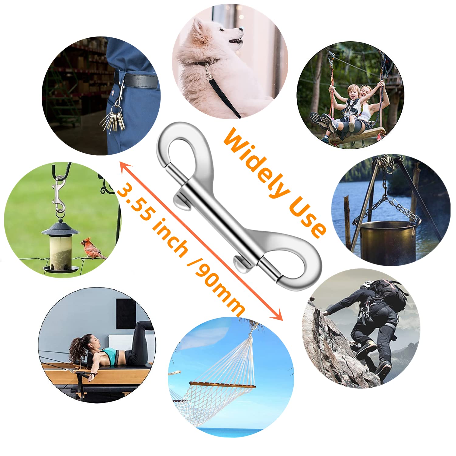 Dog Lesh Double Ended Snap Hooks For Walking Running,Stainless Steel Dog Clips For All Pet Leash,Pet Feed Buckets,Horse Tack,Camping Hammock,Widely Use (4Pack)