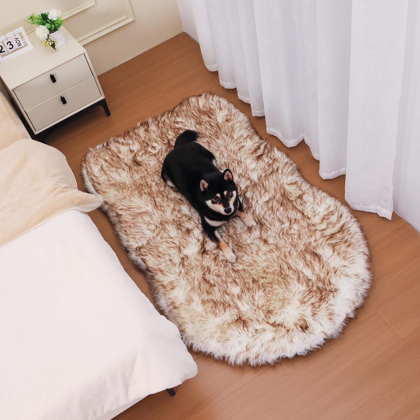 Walnest Faux Fur Dog Bed 63X35 In Memory Foam Dog Bed With Soft Fluffy Machine Washable Faux Fur Cover, Plush Orthopedic For Sma