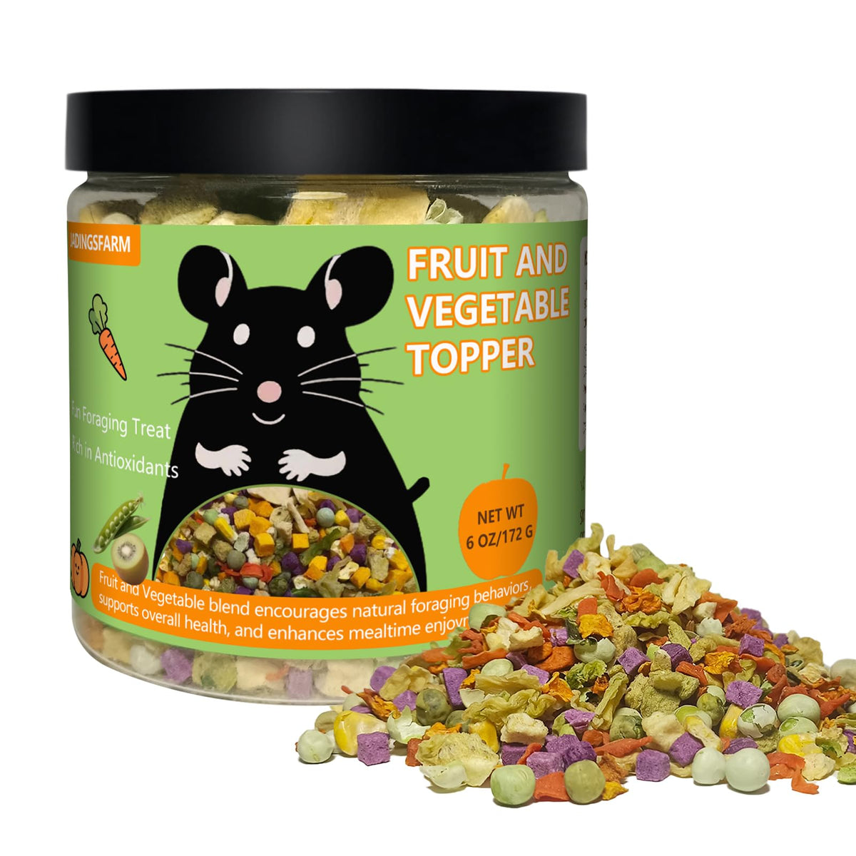 JADINGSFARM Natural Fruit & Veggie Mix - 6oz Hamster Food Mix, Freeze-Dried Treats for Hamsters, Guinea Pigs, Chinchillas - Supp