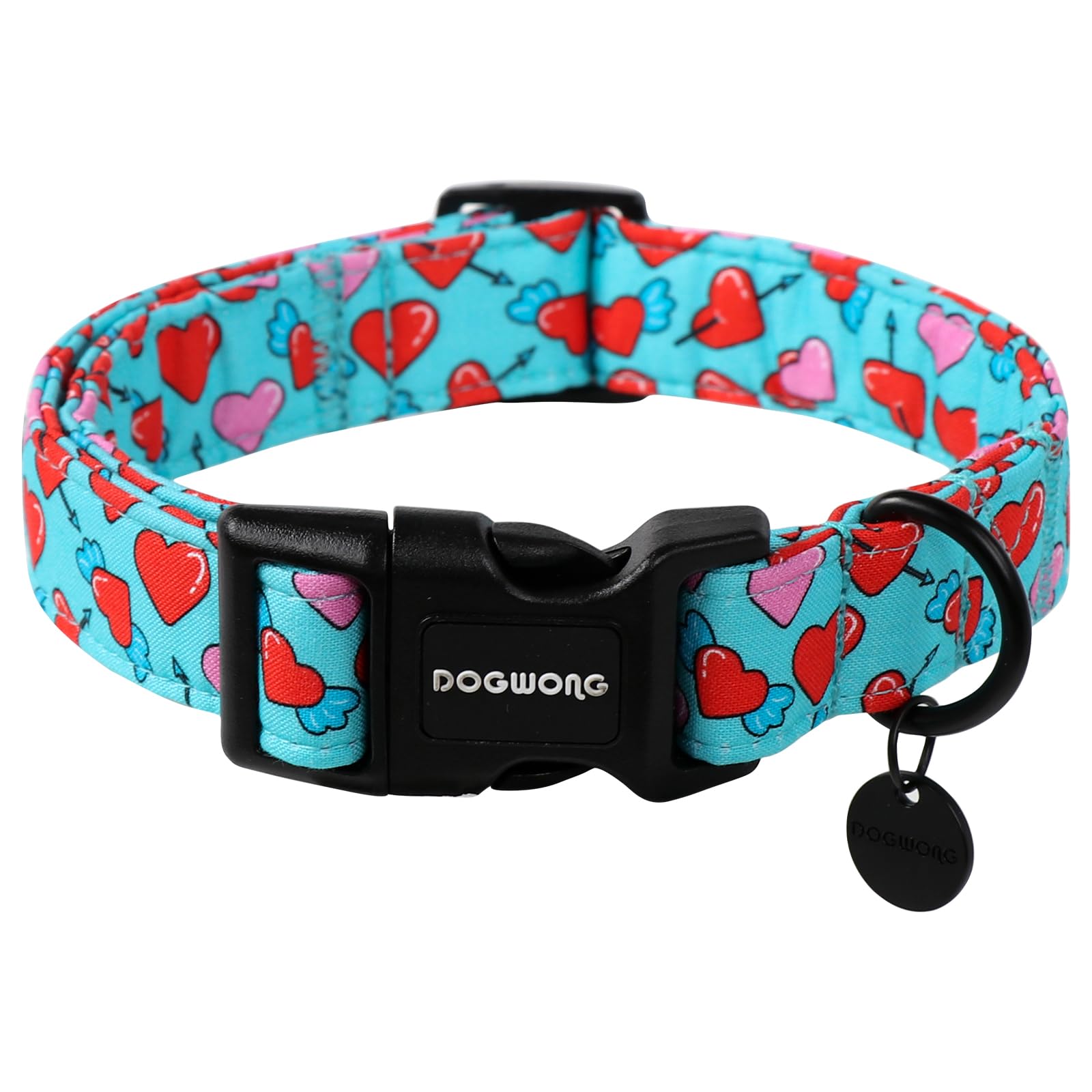 Dogwong Blue Heart Dog Collar Adjustable Soft Natural Fabric Girl Pet Dog Collar Cute Heart Valentine Puppy Necklace For Small M
