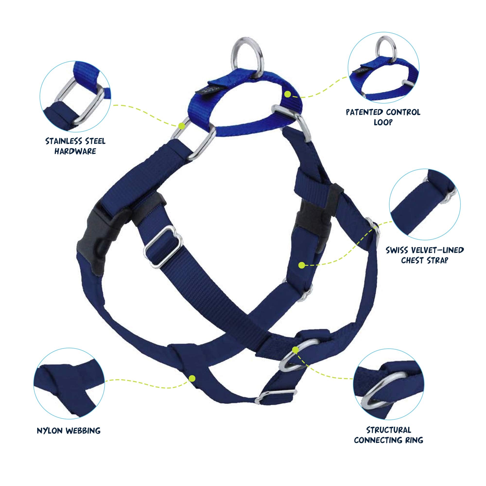 2 Hounds Design Freedom No Pull Dog Harness, Adjustable Harness, Easy Walking & Comfortable Control, Fits Small, Medium & Large Dogs, Solid Colors, Made In Usa, 1' Md, Navy