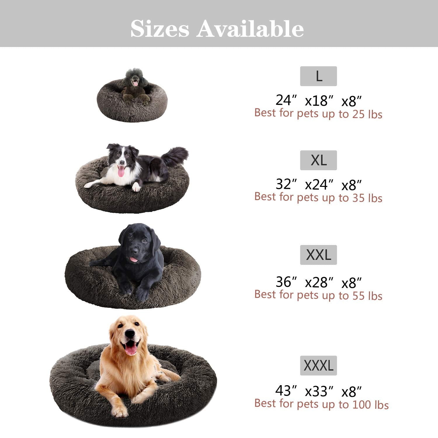 Mfox Calming Dog Bed (L) For Medium And Large Dogs Comfortable Pet Bed Faux Fur Donut Cuddler Up To 25Lbs