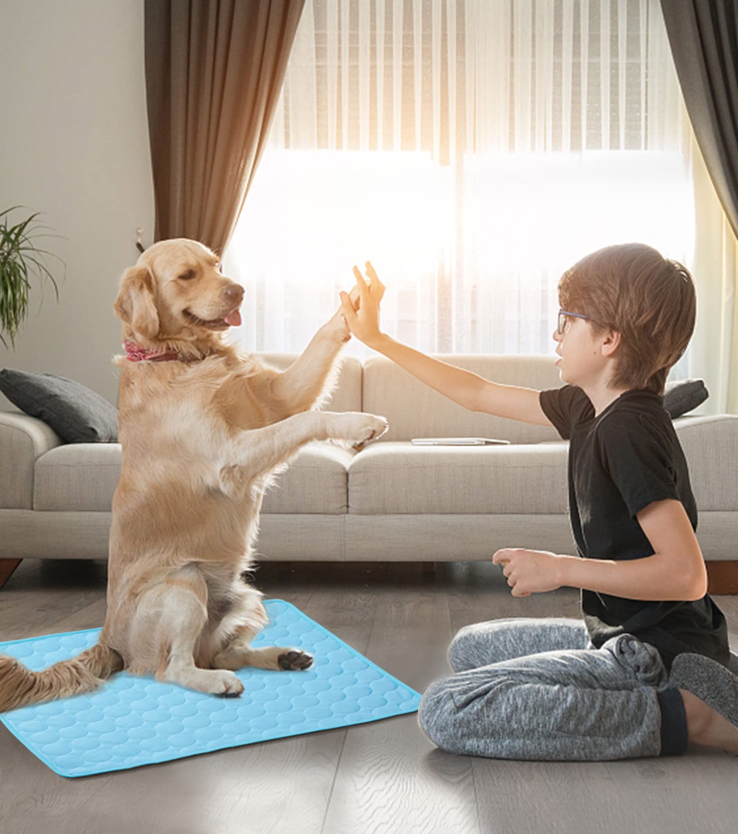 Somoya Dogs Self Cooling Mat Pet Cool Pads Blanket Hot Weather Sleeping Kennel Mat,Washable Ice Silk Sleep Mat Pad Non-Toxic Breathable For Large Dogs Cats No Water(Extra Large,Blue)