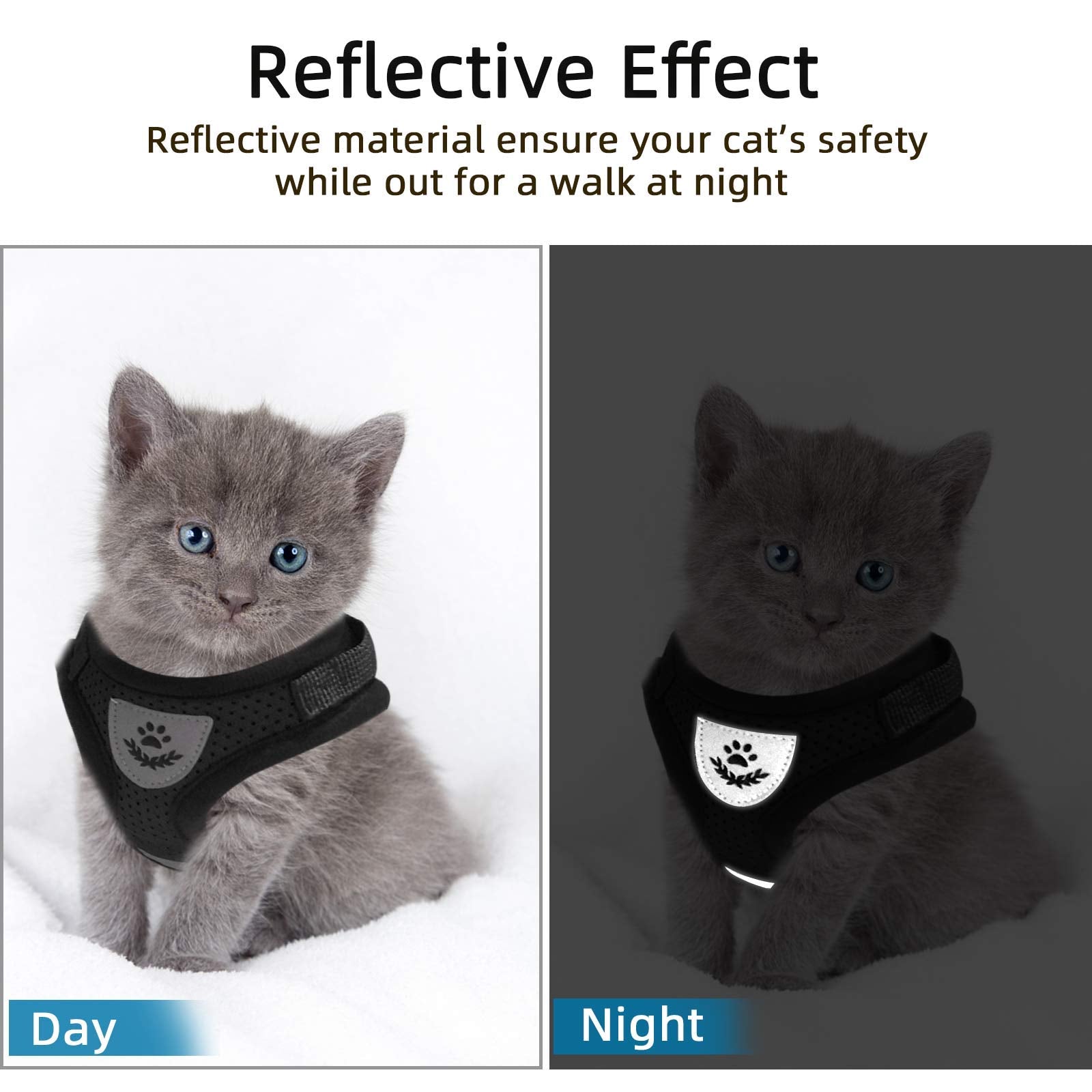 Cat & Dog Vest Harness - All Weather Mesh, Reflective Strap, Step-In Adjustable For Small Cats & Dogs (Black, Xs)