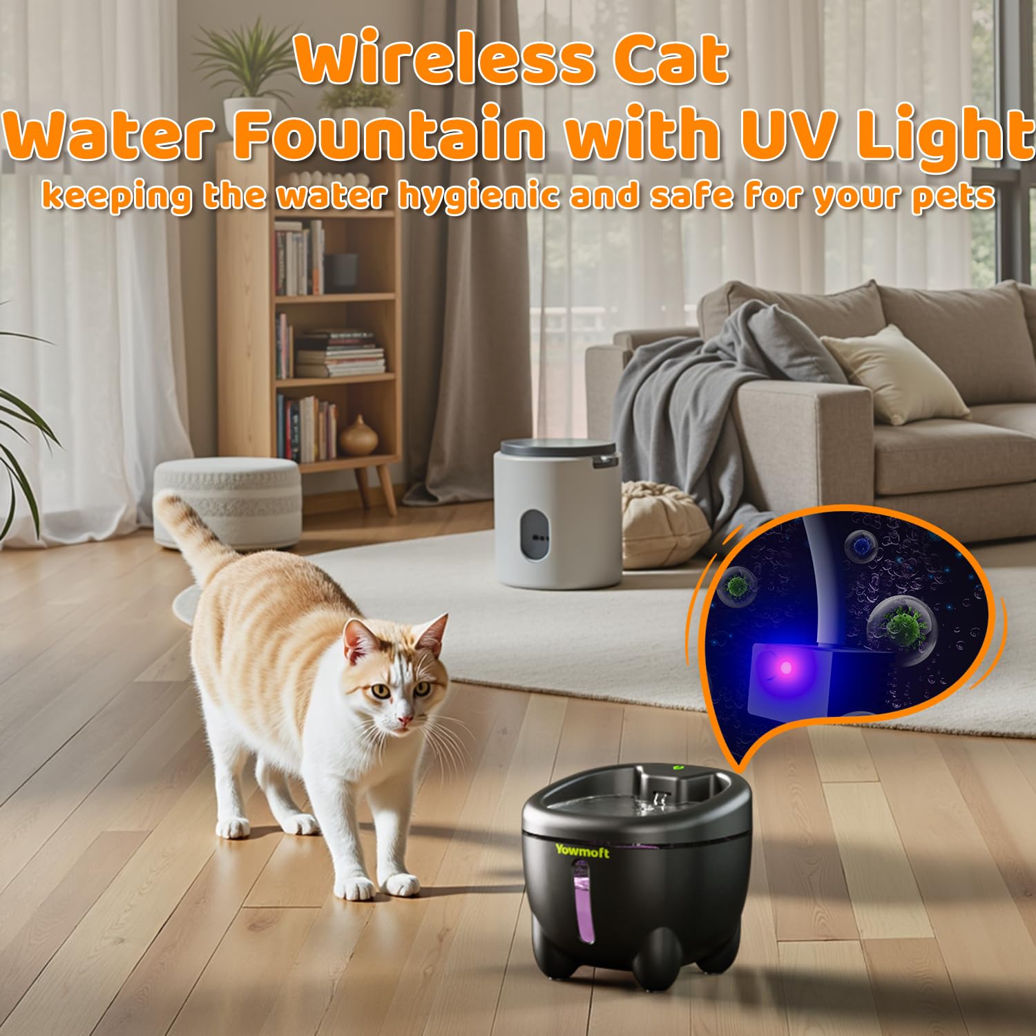 Cat Water Fountain, Uv Light Water Fountain For Cats Indoor With Double Wall Inner, 101Oz/3L Cat Fountains For Drinking With Qui