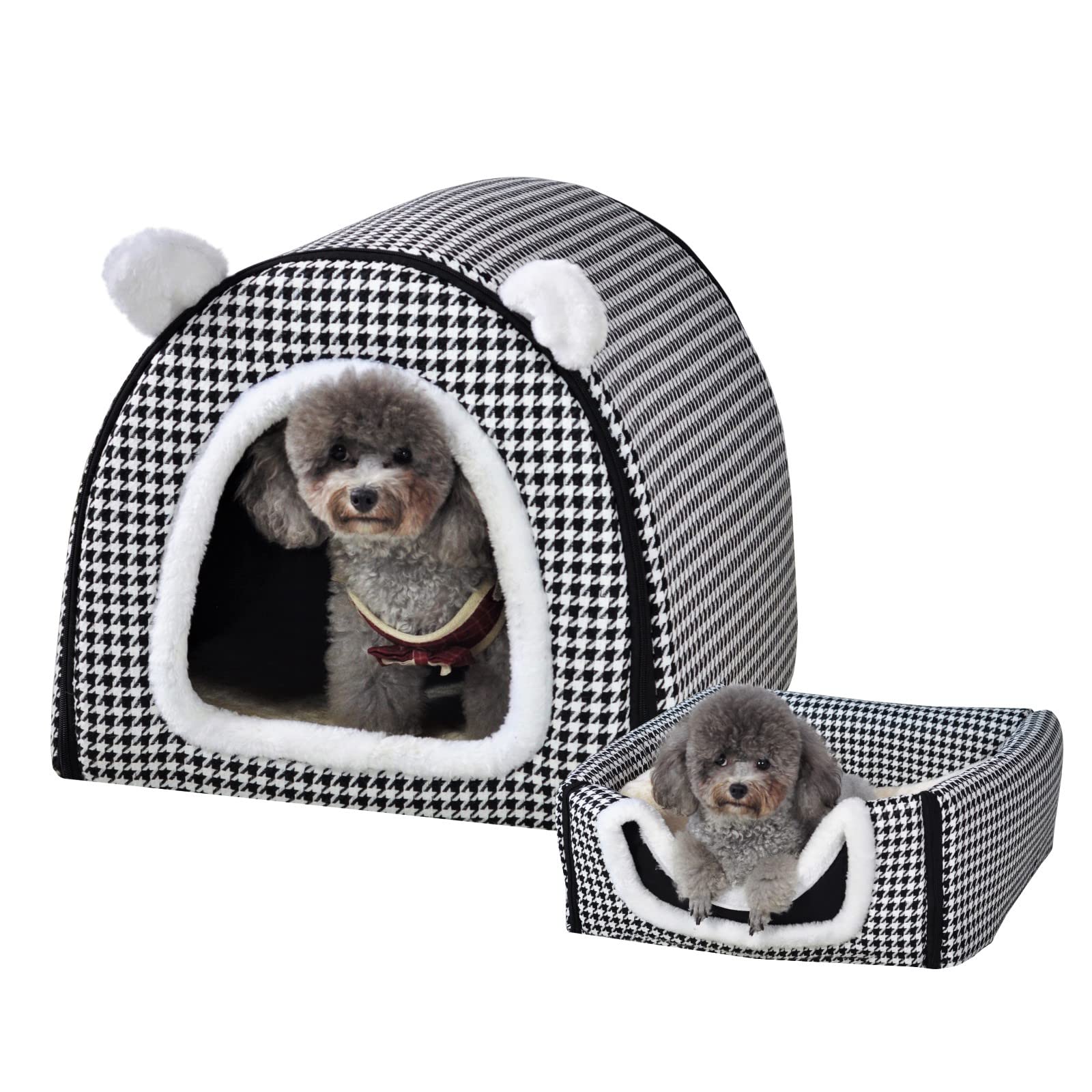 Dog Bed Or Cat Bed,2 Ways To Use,Indoor Pet House With Fluffy Mat,Removable And Washable Cover,Non-Slip Bottom,For Cats And Smal