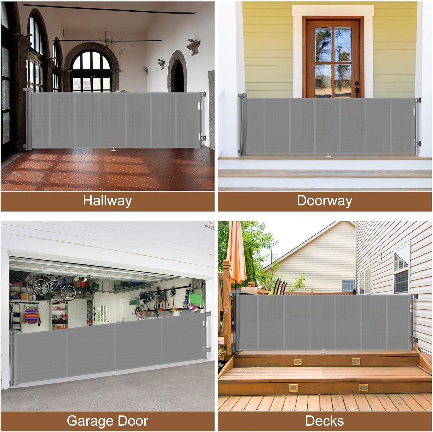 Miumoon 100 inch Retractable Baby Gates 34 inch Tall, Retractable Gate with Reinforced Strip Design to Prevent Crawling Through,