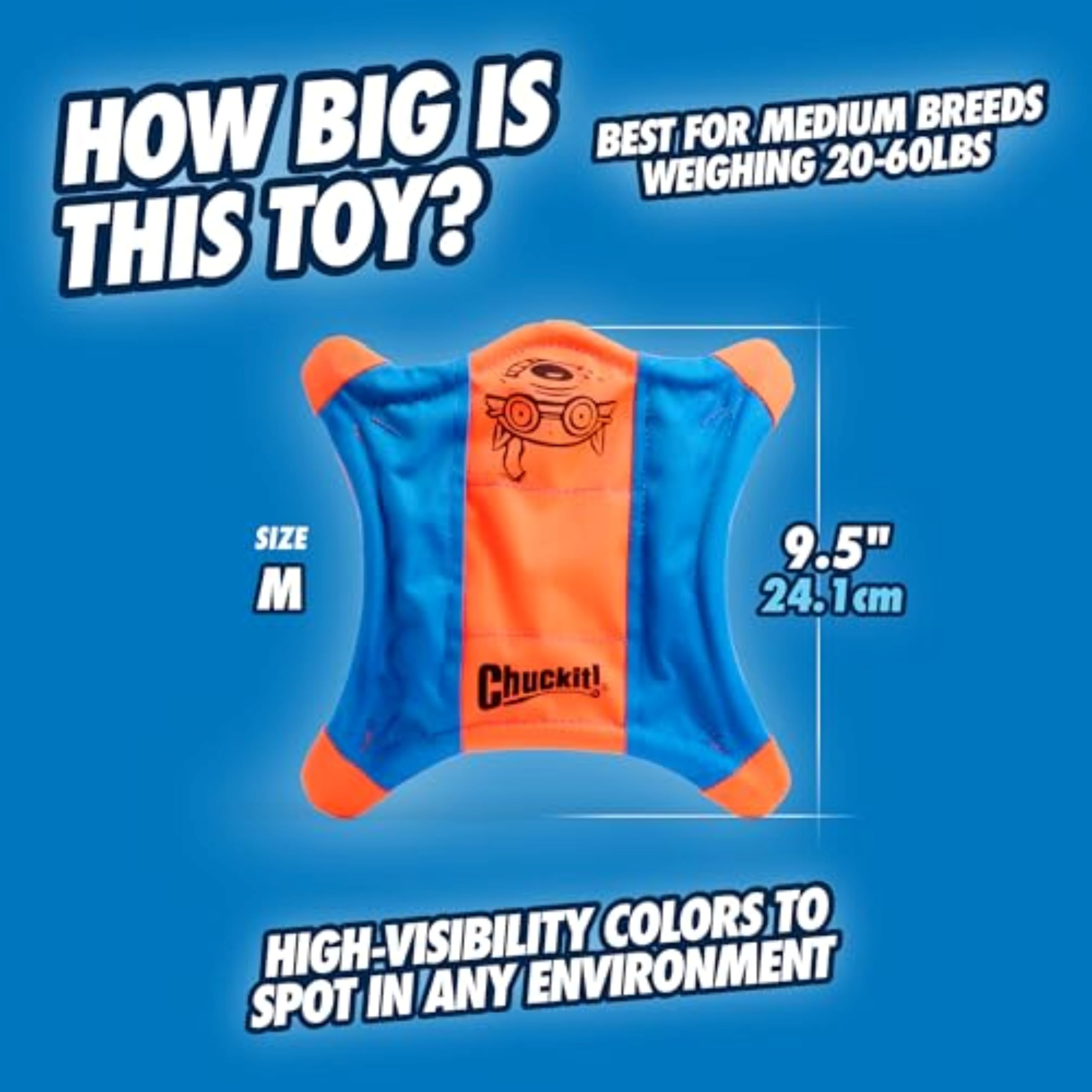 Chuckit! Flying Squirrel Fetch Dog Toy - Water Floating Flyer - Soft and Durable Polyester Canvas Construction - For Medium Dogs