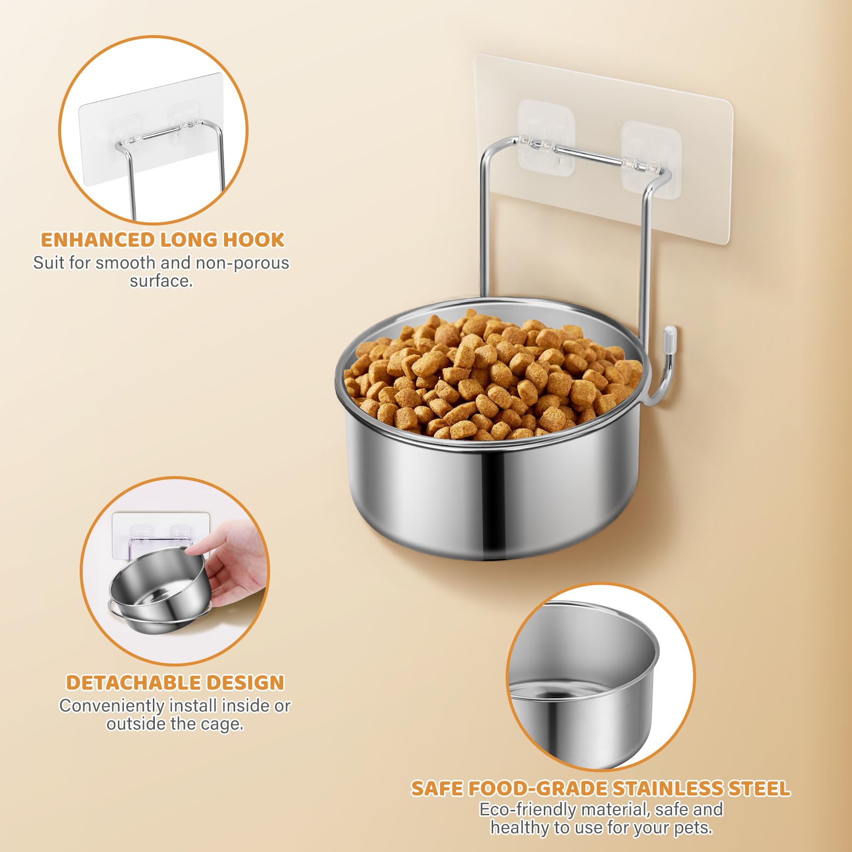 2 Pcs Small Wall Mounted Cat Bowls, Elevated Hanging Puppy Food and Water Bowls Stainless Steel Non-Spill Kitten Feeding Dish wi