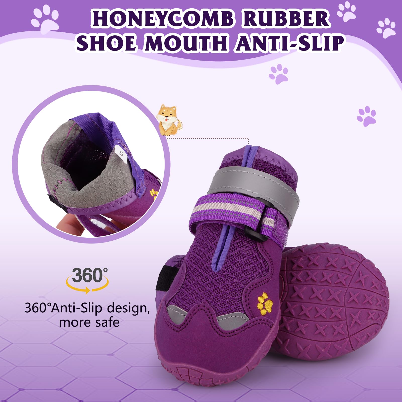 Fishoaky Dog Shoes For Large Medium Small Dog, Mesh Breathable Dog Shoes For Hot Pavement, Anti-Slip Dogs Boots Paw Protectors W