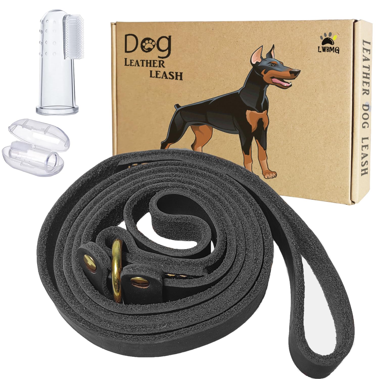 Lwbmg 5.6Ft Leather Dog Leash, Real Leather Slip Lead, Soft Adjustable Dog Training Leash For Small To Large Dogs - Black