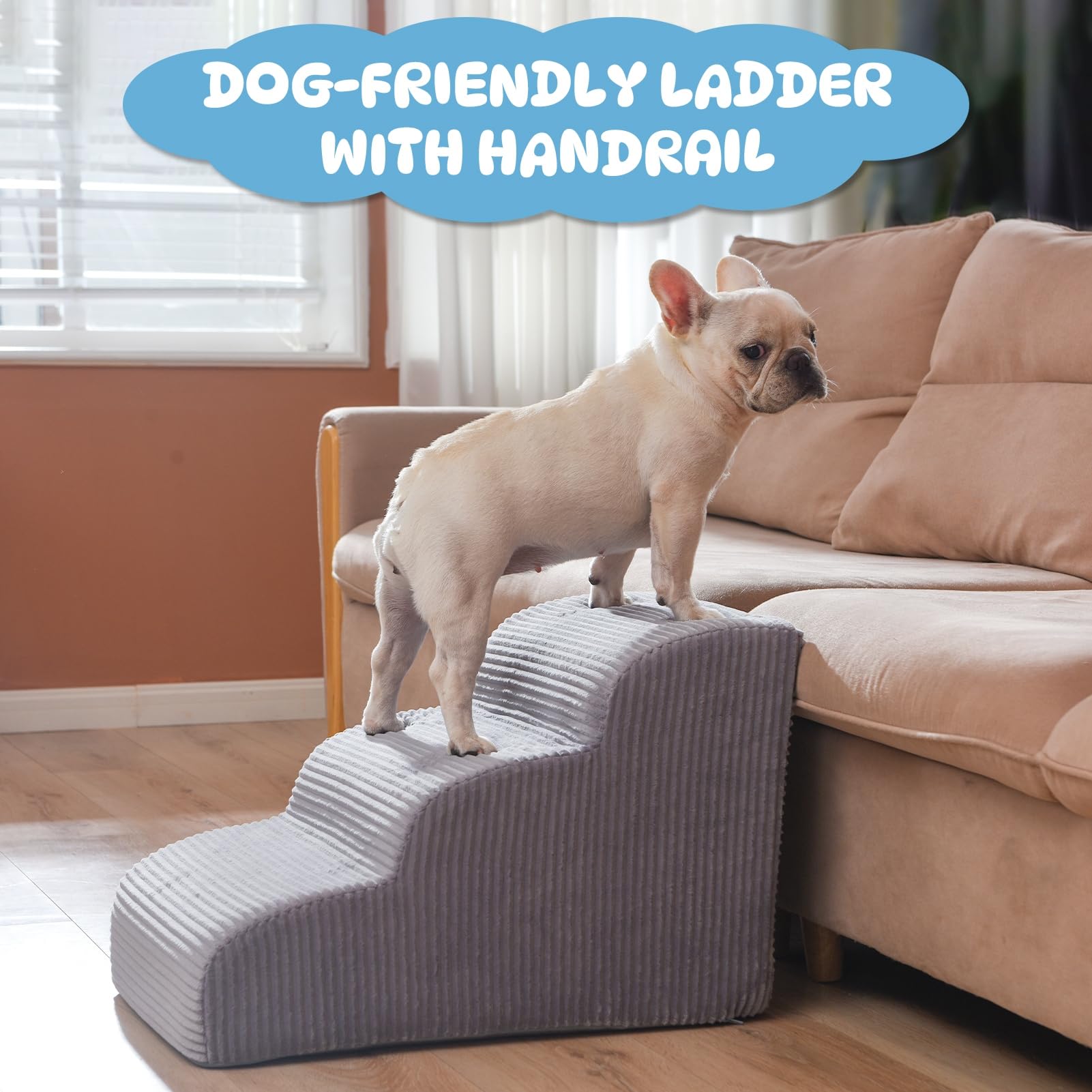 Yiruka Dog Stairs Steps for High Bed: 3 Steps Pet Steps for Small Dogs and Cats Non-Slip Removable Washable Cover Ramp for Indoo