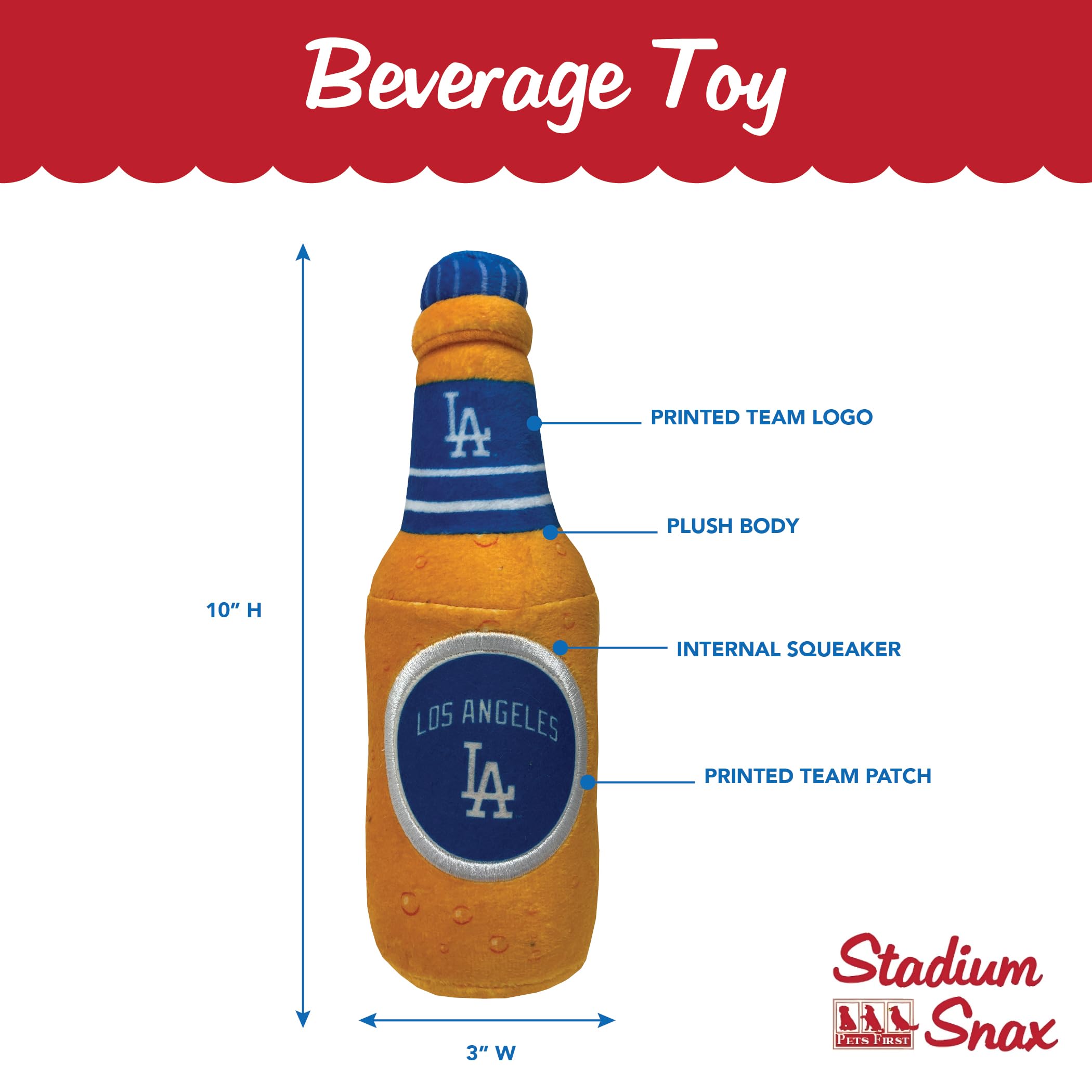 Pets First Mlb Los Angeles Dodgers Stadium Beer Bottle Plush Dog Toy-Cutest Plush Toy For Dogs & Cats With Inner Squeaker & Prem