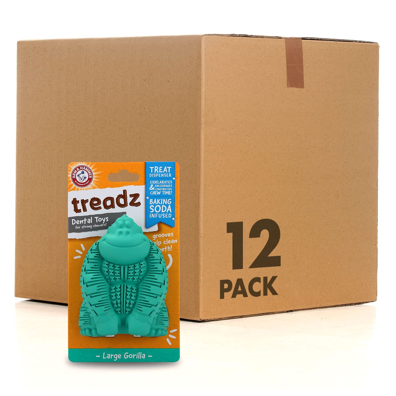 Arm & Hammer For Pets Super Treadz Gorilla Dental Chew Toy For Dogs, 12 Pack | Dog Dental Chew Toys Reduce Plaque & Tartar Buildup Without Brushing | Safe For Dogs Up To 35 Lbs