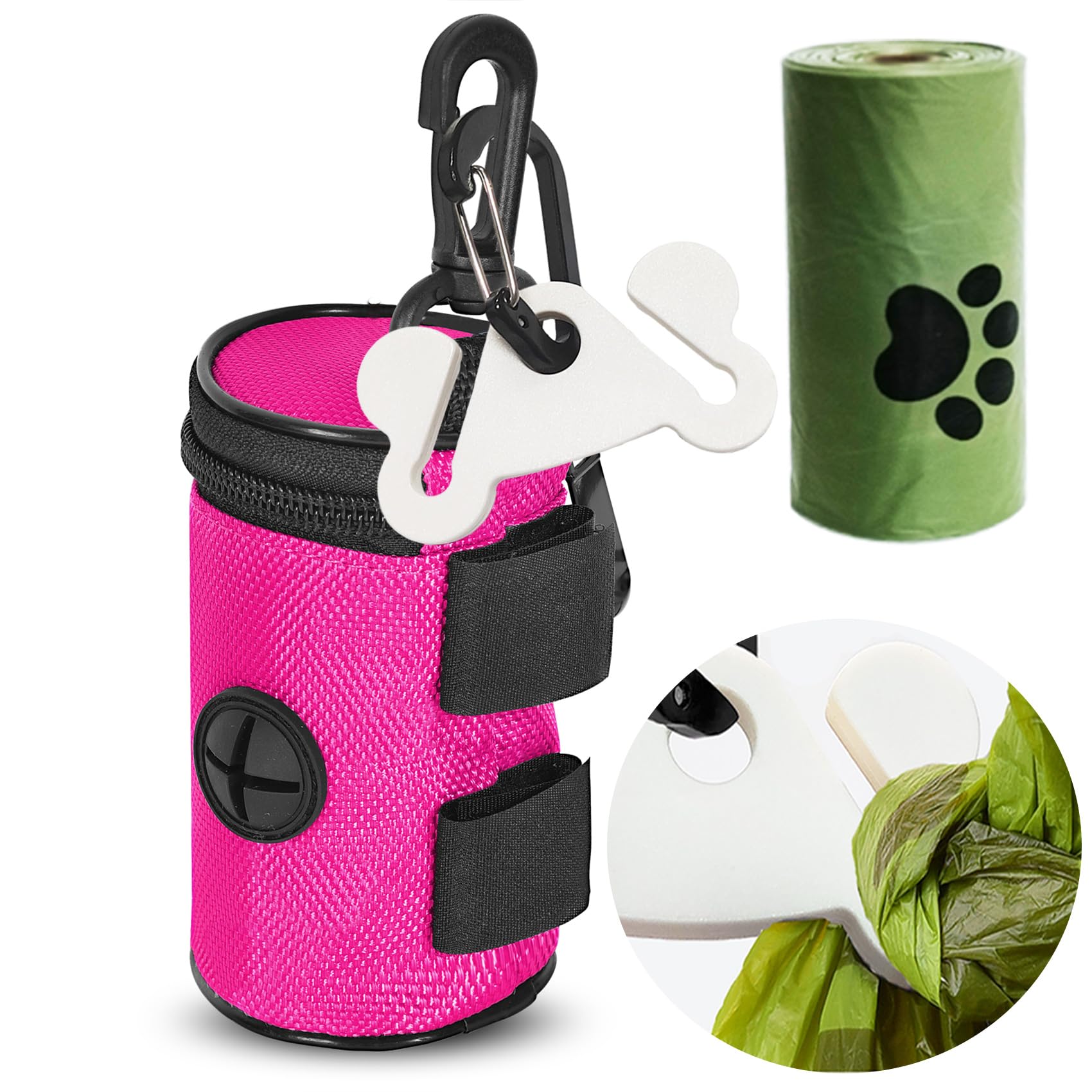 Hilihali Dog Poop Bag Dispenser For Leash Attachment - Portable Set With Waste Bags & Hand-Free Carrier, Fits Any Leash, Round, 