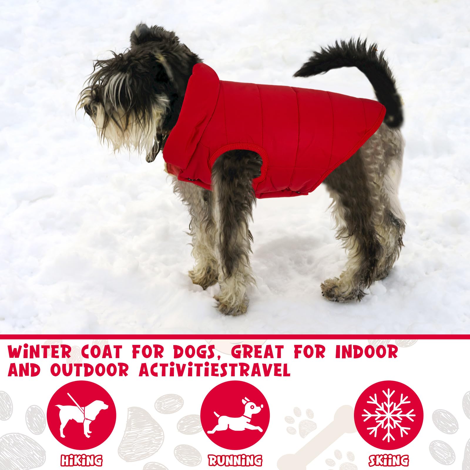 Syhood 2 Pieces Dog Jacket 2 Layers Fleece Lined Dog Jacket Warm Soft Windproof Small Pet Coat For Winter Cold Weather(Large,Red