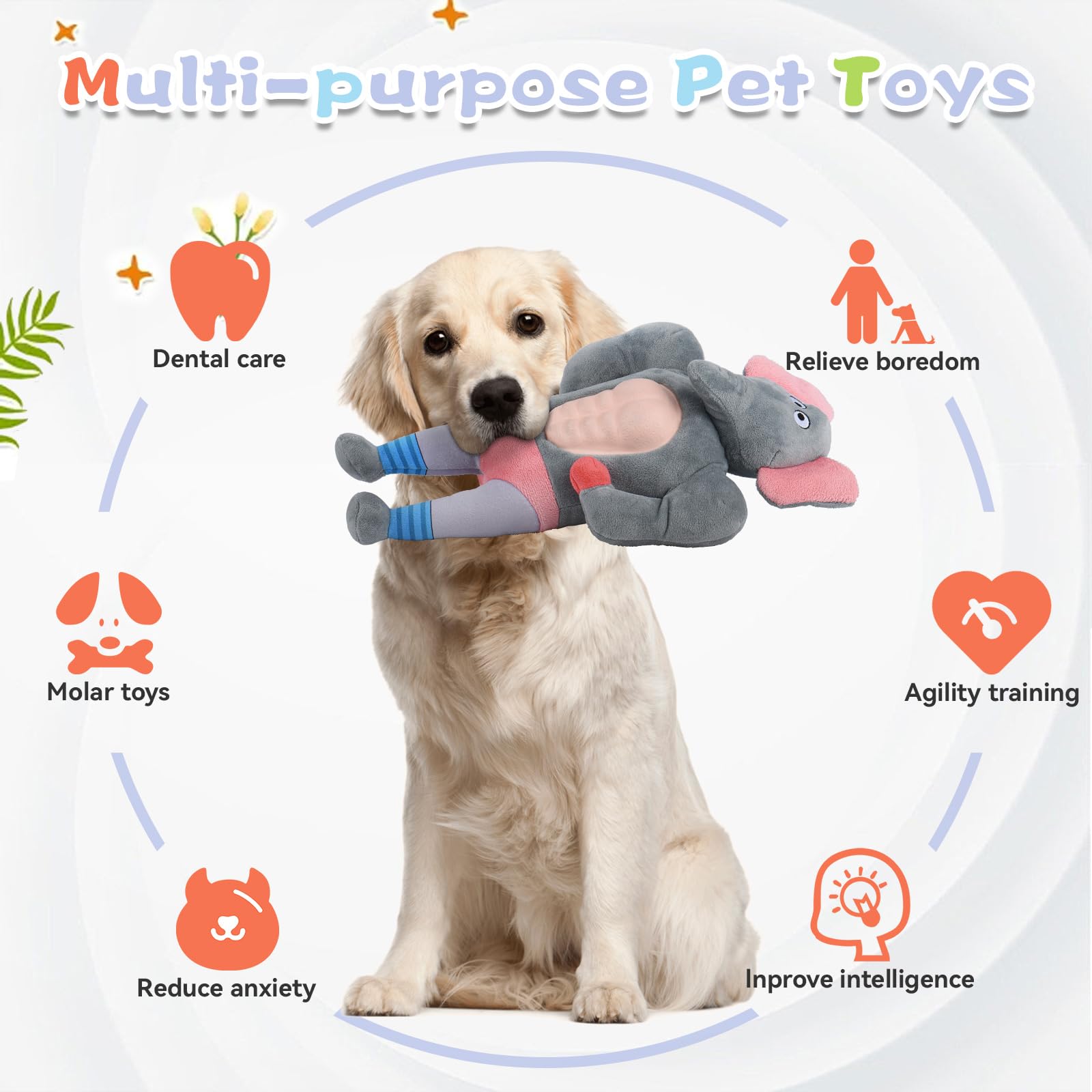 Pawspurr Squeaky Dog Toys, Plush Stuffed Large Dog Toy With Crinkle Paper, Teeth Cleaning Toys For Samll To Large Dogs