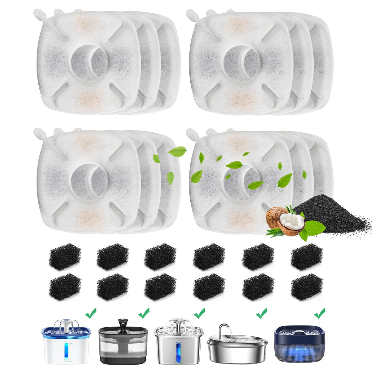 Dooob Cat Water Fountain Filter, 12 Packs Cat Fountain Filter, 24 Pcs Cat Fountain Replacement Filters, Pet Water Fountain Filte