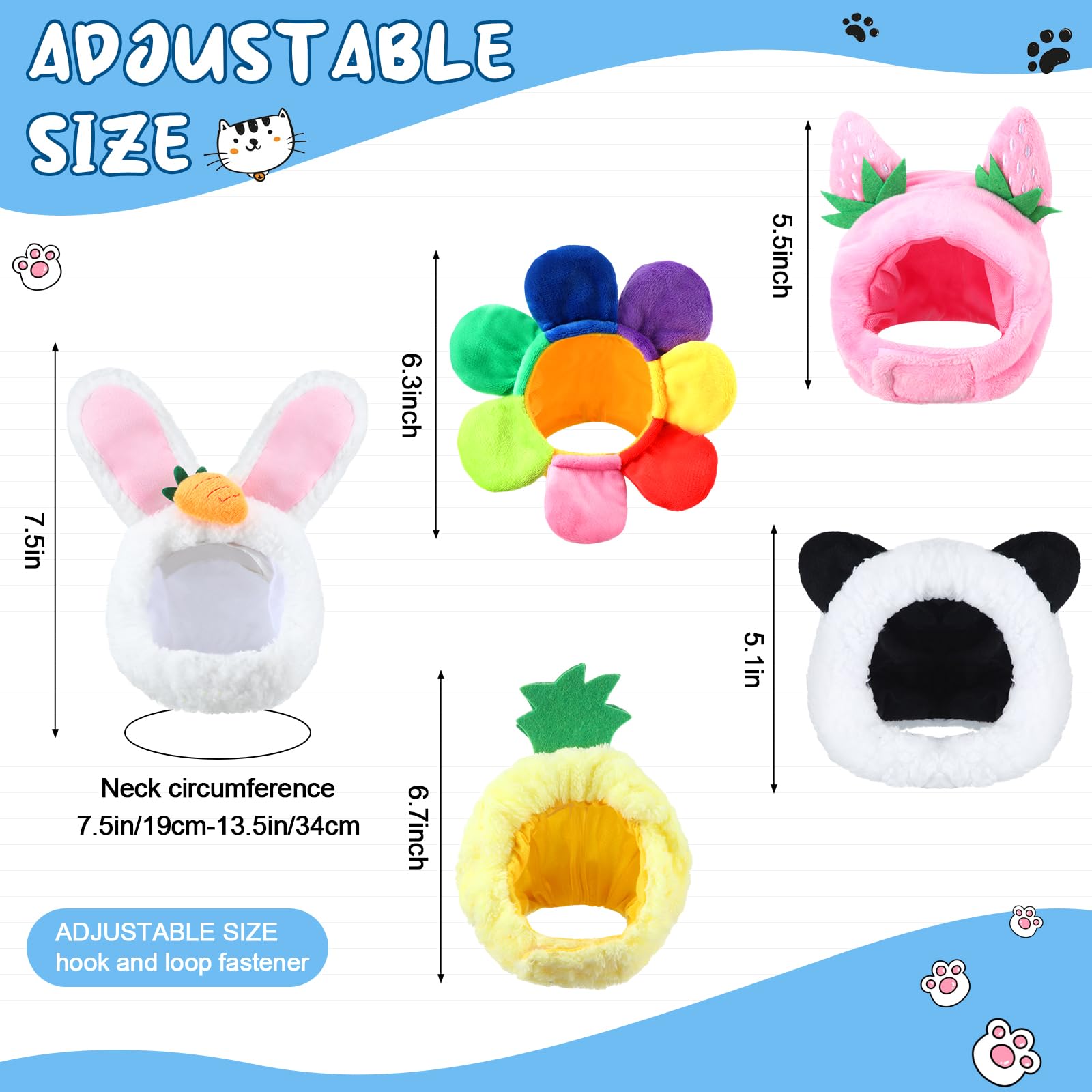 Weewooday 5 Pcs Cat Adorable Costume Bunny Hat With Ears Funny Mane Cat Hat For Pets And Small Dogs Kitten Puppy Party Costume A