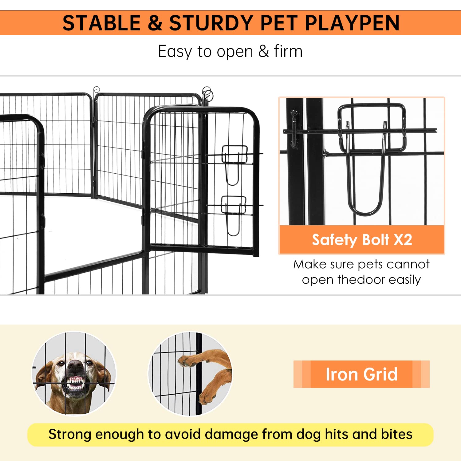 BestPet Dog Playpen Pet Dog Fence 24/ 32 /40 Height 8/16/24/32 Panels Metal Dog Pen Outdoor Exercise Pen with Doors for Large/Me