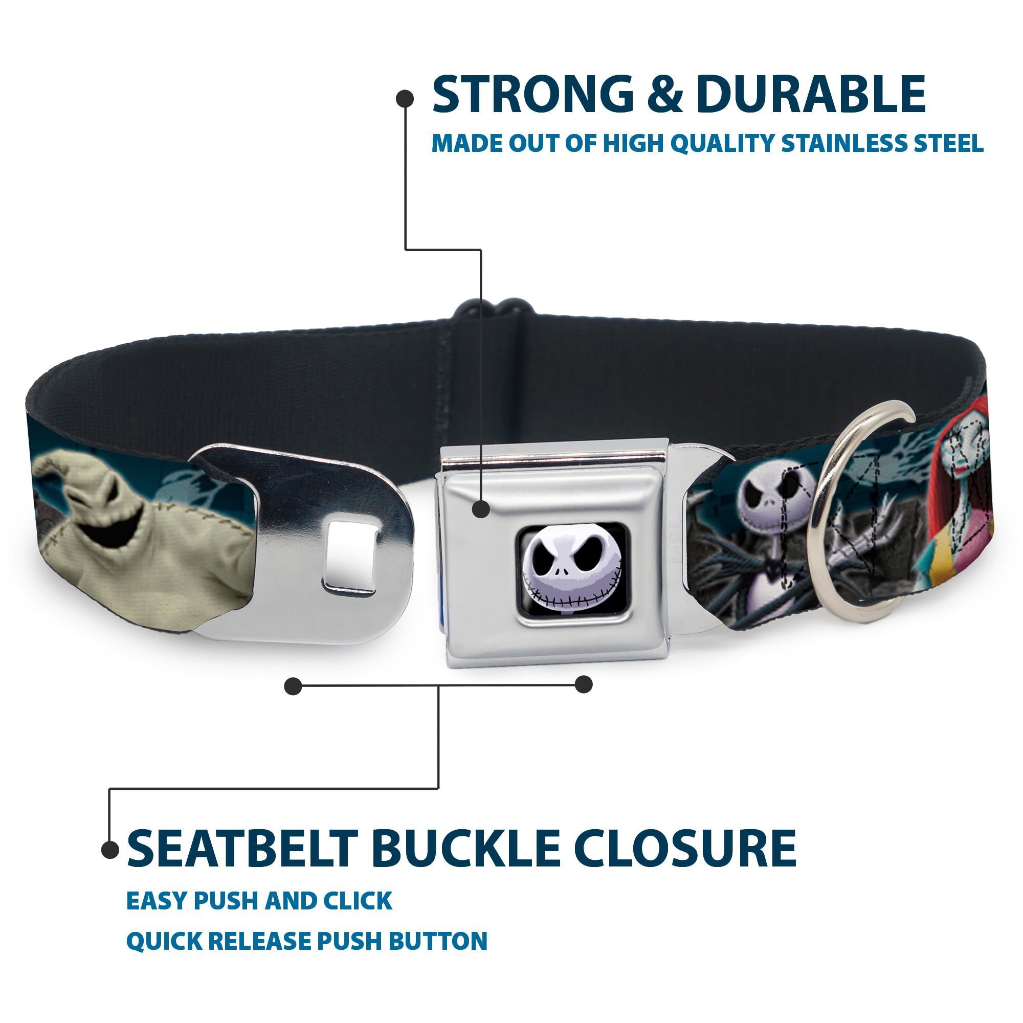 Buckle-Down Dog Collar Seatbelt Buckle Nightmare Before Christmas 4 Character Group Cemetery Scene, Multicolor, 1.5' Wide - Fits 18-32' Neck - Large (Dc-Wdy256-Wl)
