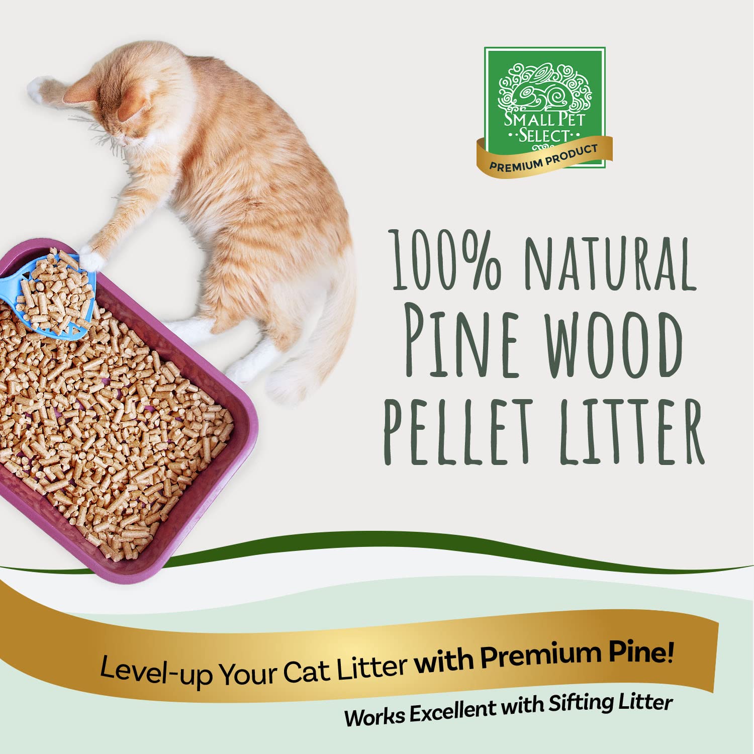 Small Pet Select Premium Pine Pelleted Cat Litter, 100% All Natural Pellet Kitty Litter, Non Clumping Non Tracking Low Dust Litt