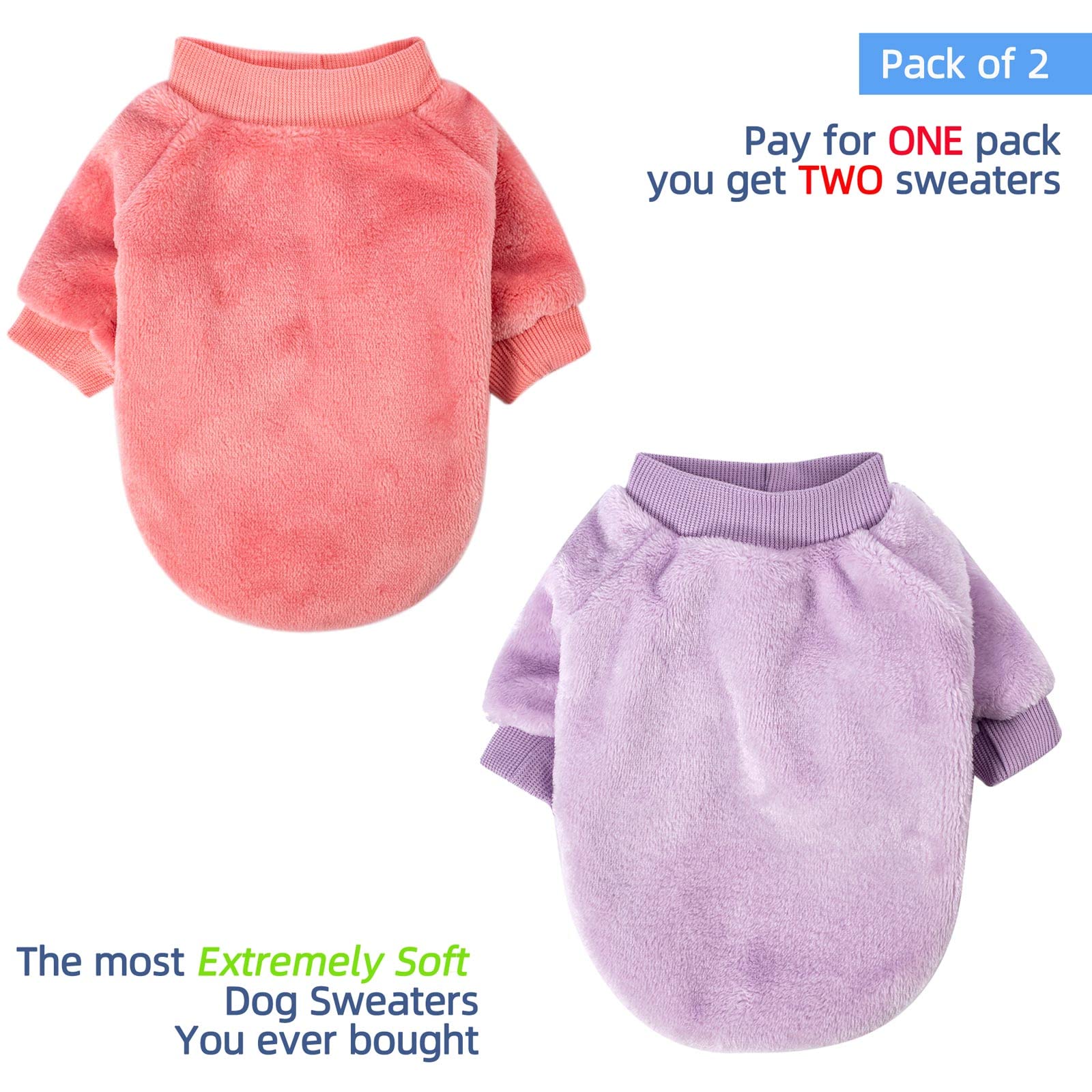 Fabricastle Dog Sweaters, 2-Pack Dog Clothes For Small Dogs Girl & Cats, Ultra Soft And Warm Pet Coats, Winter Pet Jacket, Doggy