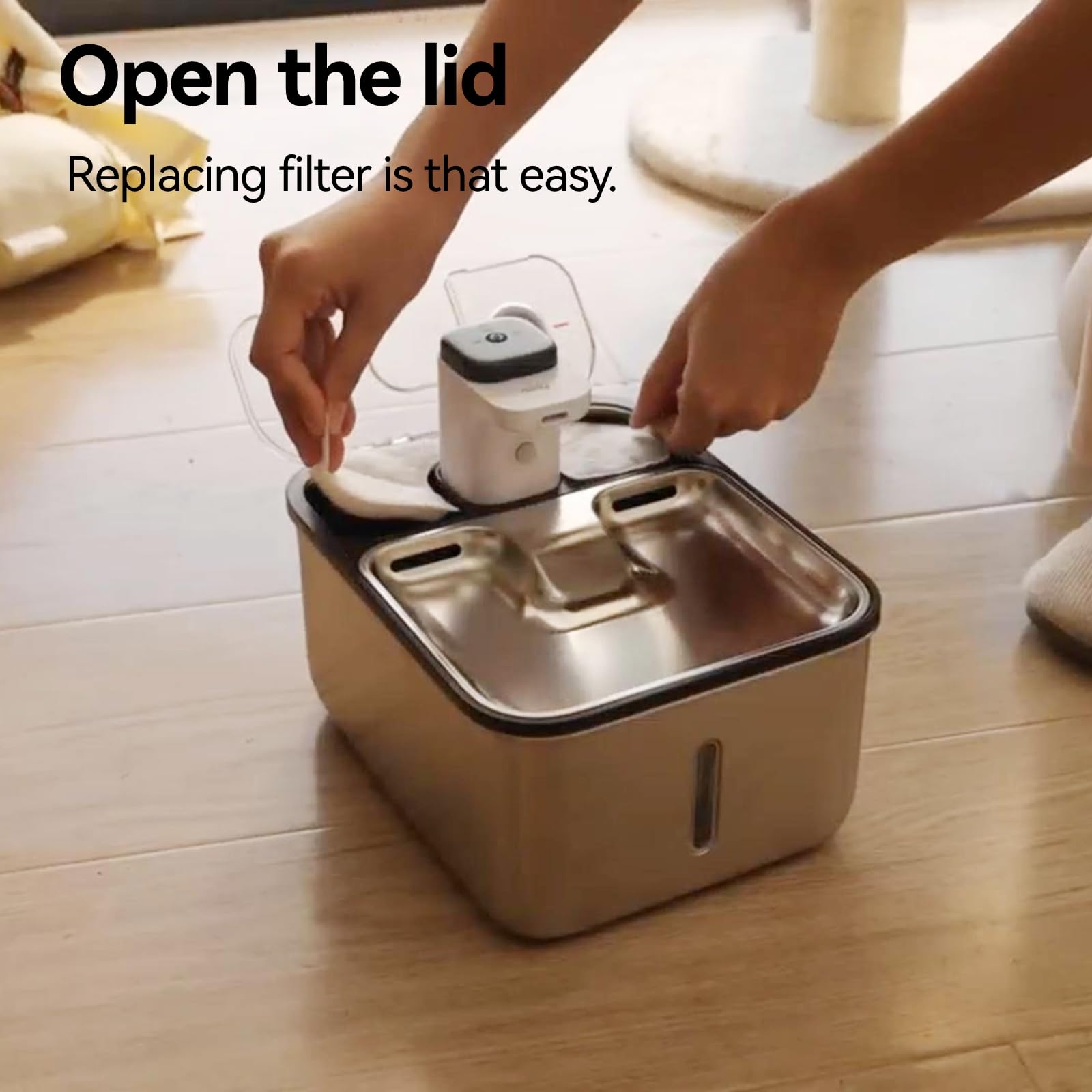 Stainless Steel Cat Water Fountain Wireless for Cats Indoor, Automatic Metal Dog Water Dispenser,Cordless Battery Operated Pet D