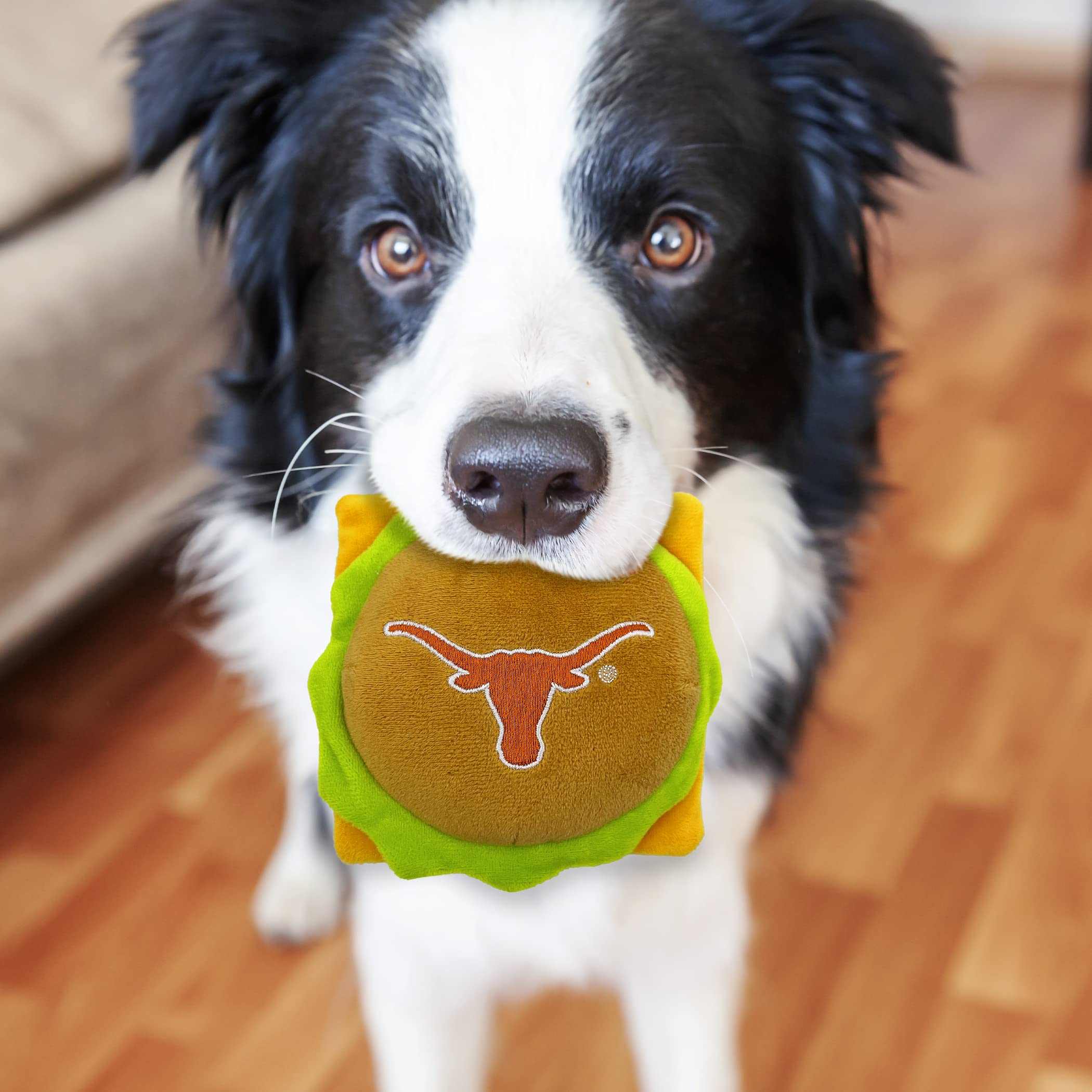 Pets First Ncaa Texas Longhorns Cheeseburger Plush Dog & Cat Squeak Toy- Cutest Stadium Hamburger Snack Plush Toy For Dogs & Cat
