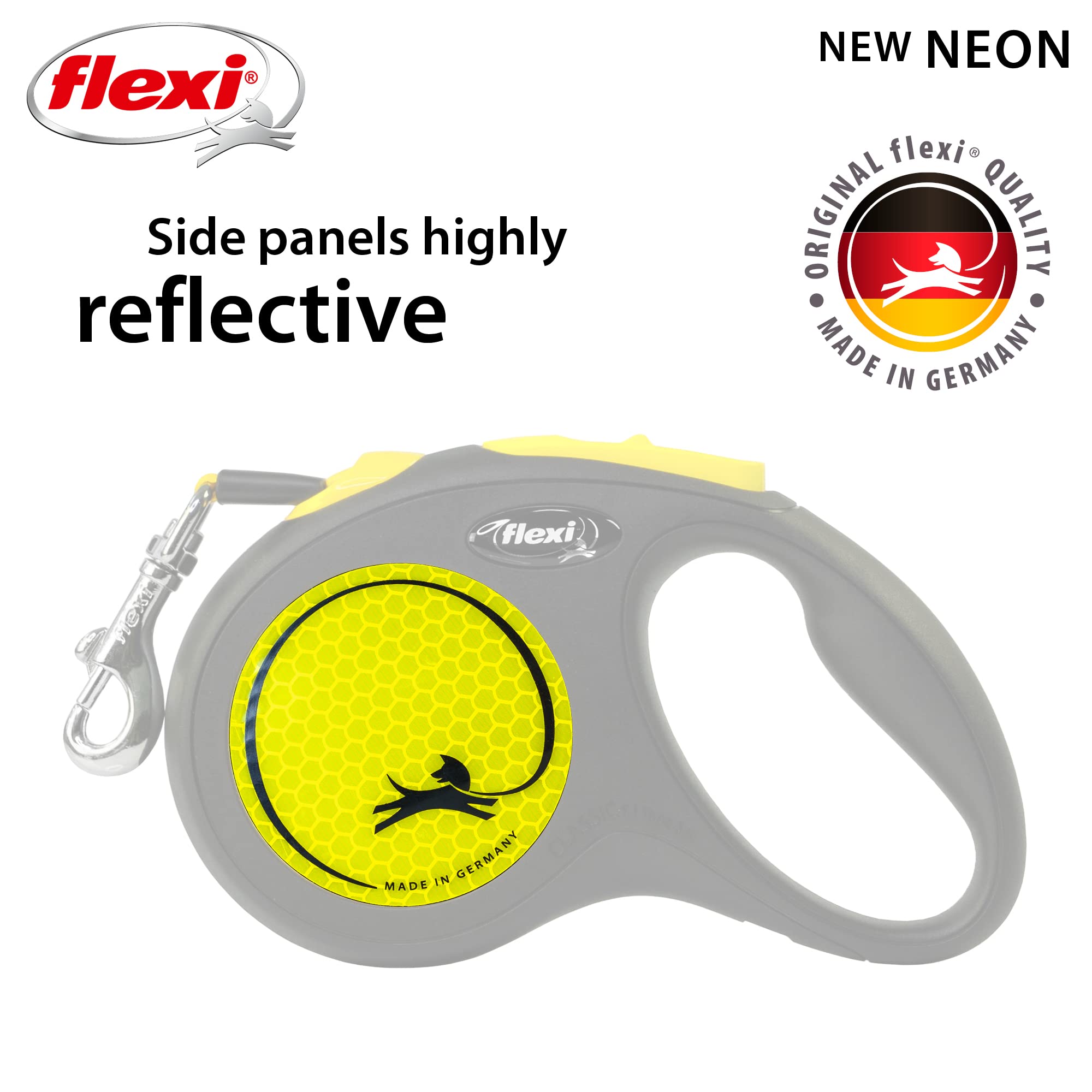 Flexi New Neon Tape Retractable Dog Leashes For Small Dogs Upto 33 Lbs. – 16 Ft., Neon Yellow/Black | Tangle Free Pet Walking Leash With One-Handed Brake, Pause, Lock | German Quality Product