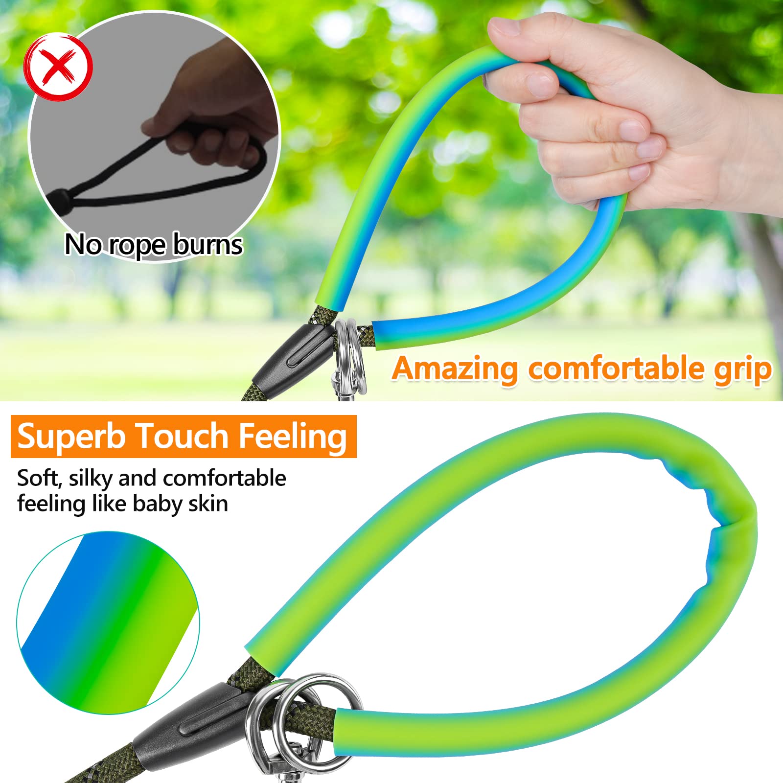 Ntr 50Ft Long Dog Leash With 2 Swivel Hooks, Reflective Threads And Comfortable Padded Handle, Training Leash Lead For Walking,