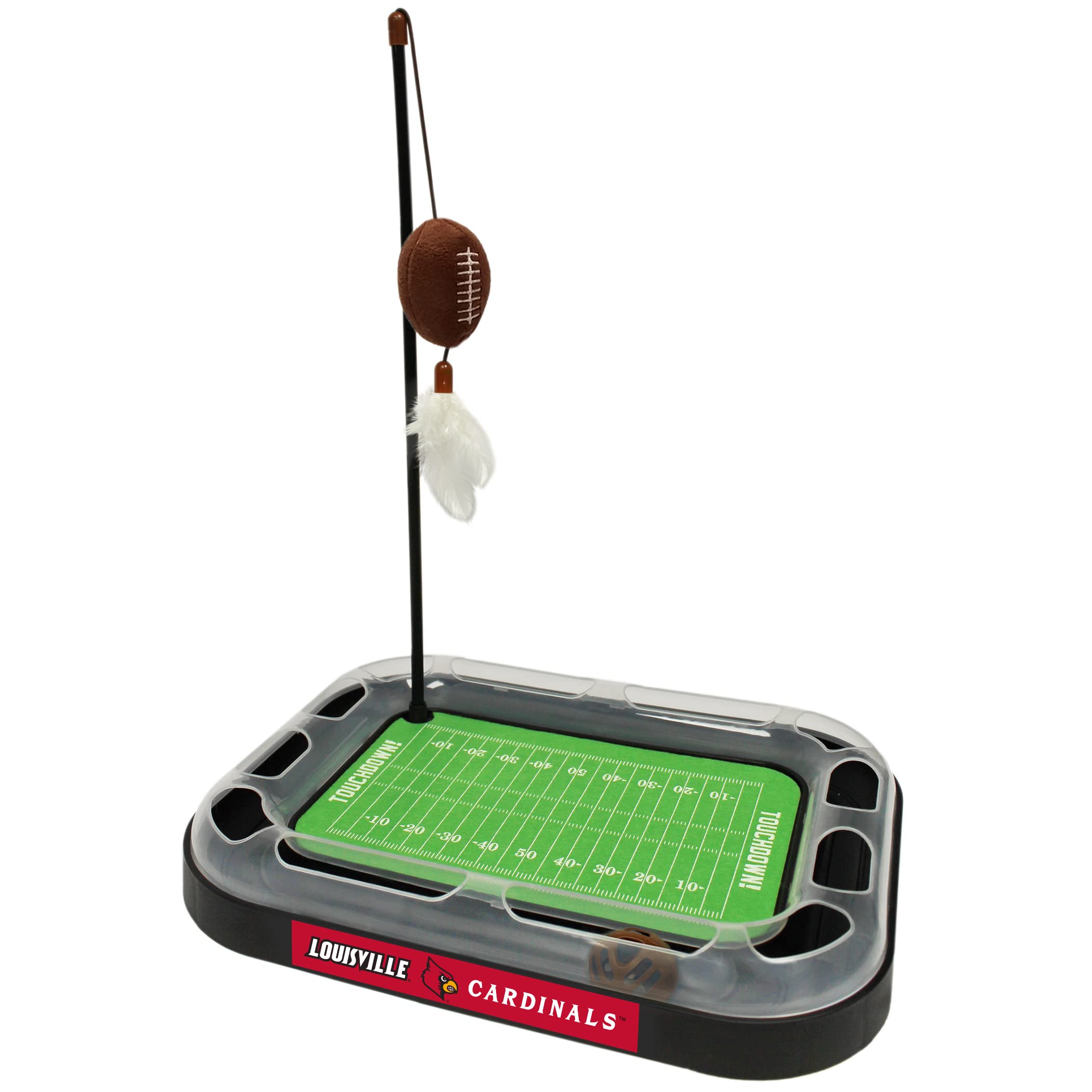 Cat Scratching Toy Ncaa Louisville Cardinals Football Field Cat Scratcher Toy + Interactive Cat Ball Bell In Tracks. 5-In-1 Cat 