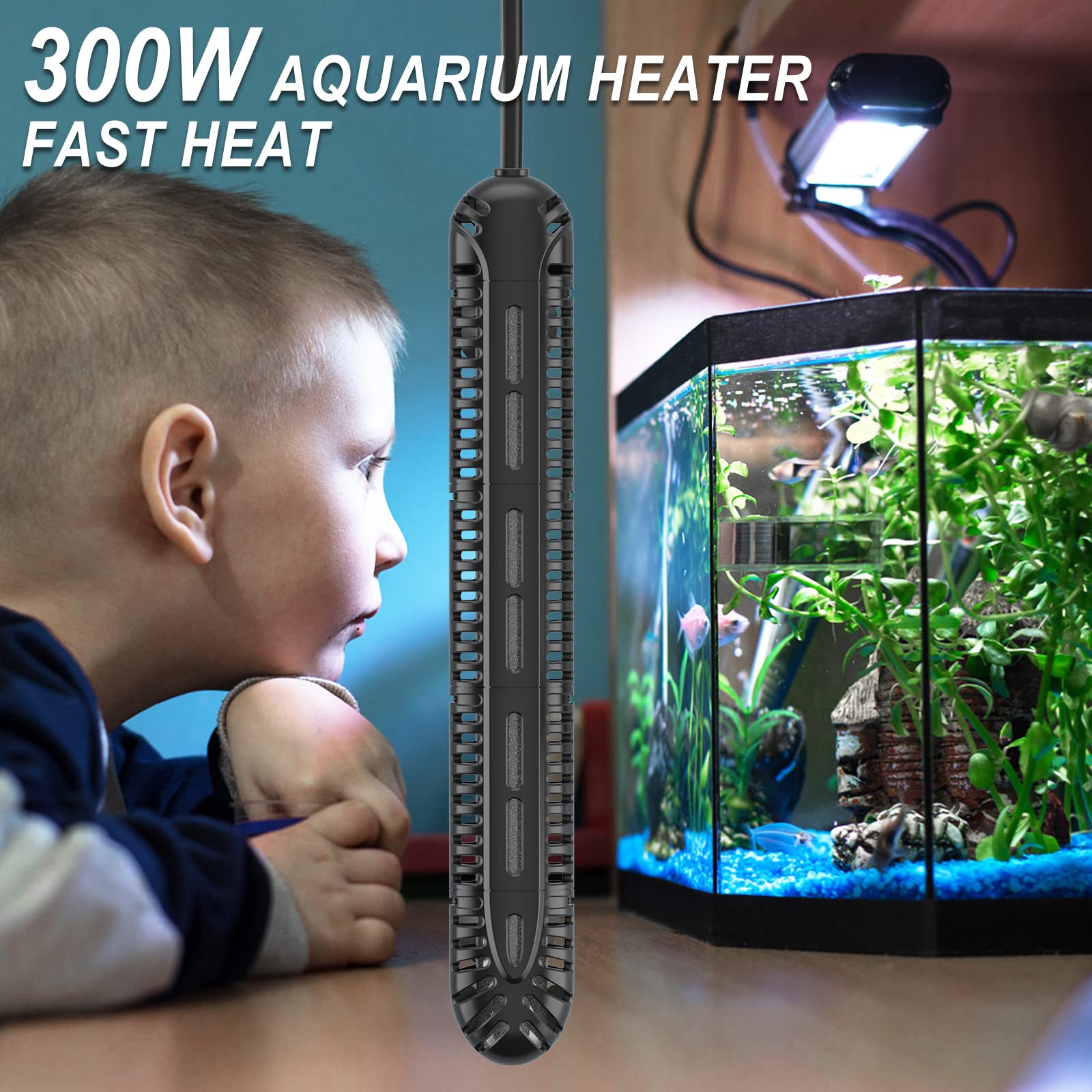 Hitauing Aquarium Heater, 300W Fish Tank Heater With Led Digital Display & 5 Safety Protection, Submersible Aquarium Heater With