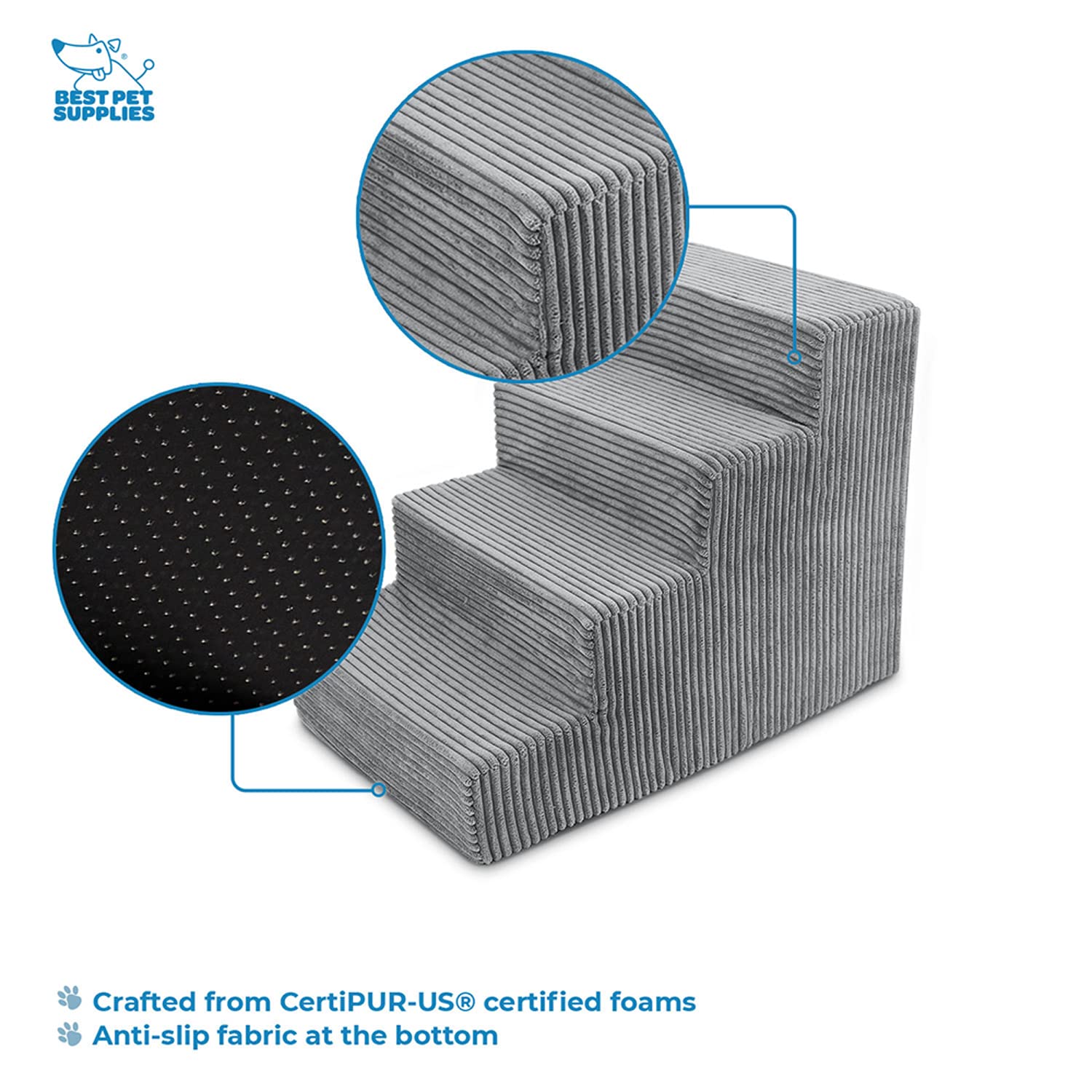 Best Pet Supplies Dog Stairs For Small Dogs & Cats, Foam Pet Steps Portable Ramp For Couch Sofa And High Bed Non-Slip Balanced Indoor Step Support, Paw Safe No Assembly - Gray, 4-Step