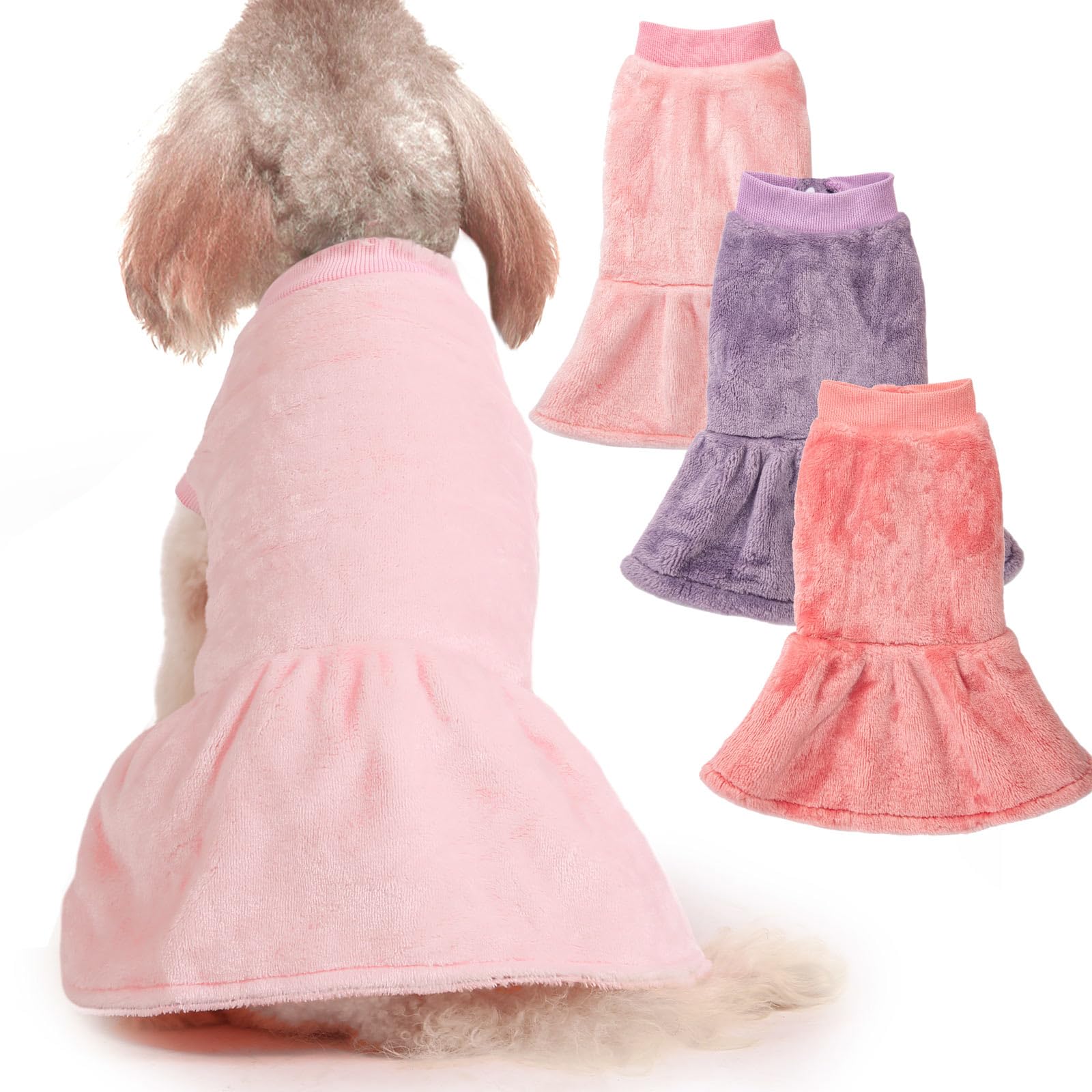 Fabricastle Small Dog Dress Clothes, 3-Pack Sweaters For Small Dogs Girl & Cats, Ultra Soft Warm Pet Coats For Winter, Female Pu