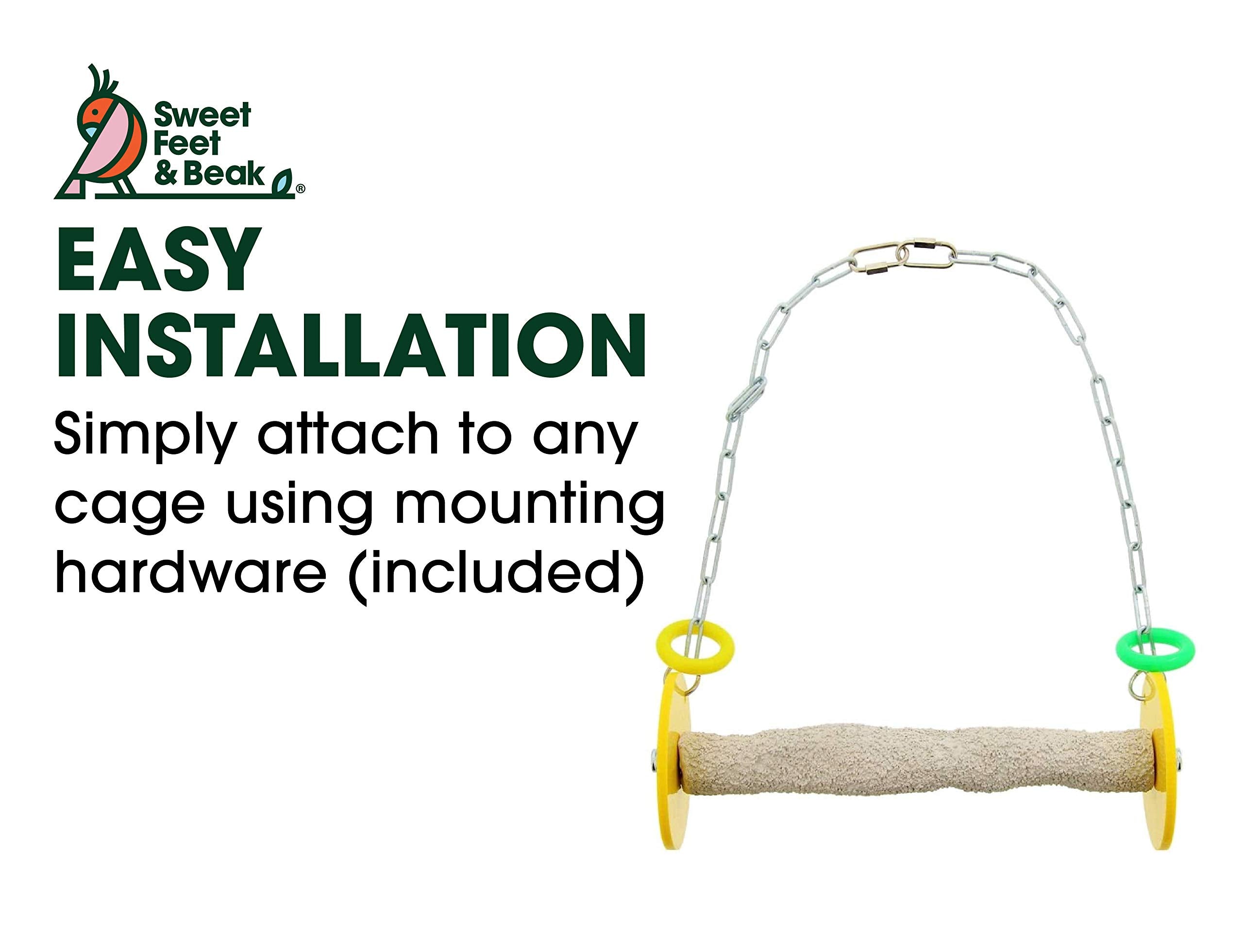 Sweet Feet And Beak Roll Bird Swing - Pumice Perch Bird Toys Trims Nails And Beaks, Safe And Non-Toxic Bird Cage Accessories For Small And Large Birds, Swinging Toys Birds Will Love, Large 10.5 Inches