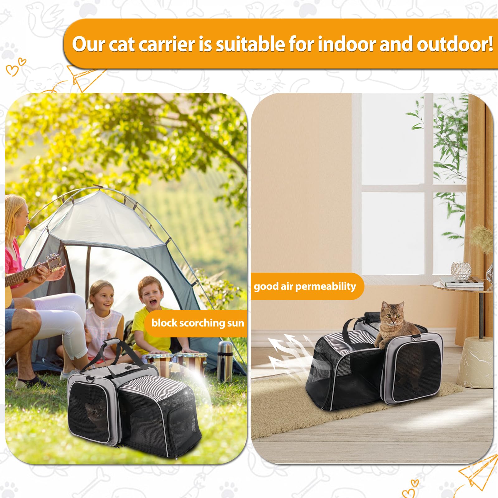 Inrlkit Portable Cat Travel Carrier - Soft-Sided Cat Carrier With Litter Box, Expandable Cat Carrier For Cats Up To 20 Lb To Cam