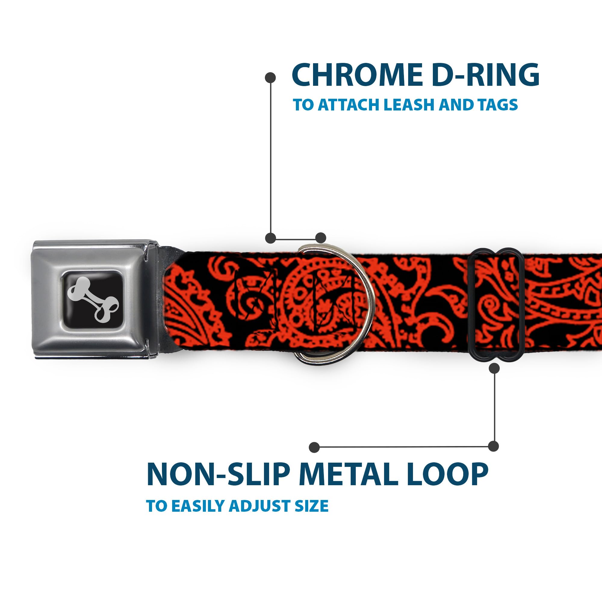 Buckle-Down Dog Collar Seatbelt Buckle Bandana Skulls Black Orange, Multicolor, 1' Wide - Fits 9-15' Neck - Small (Dc-W32816-S