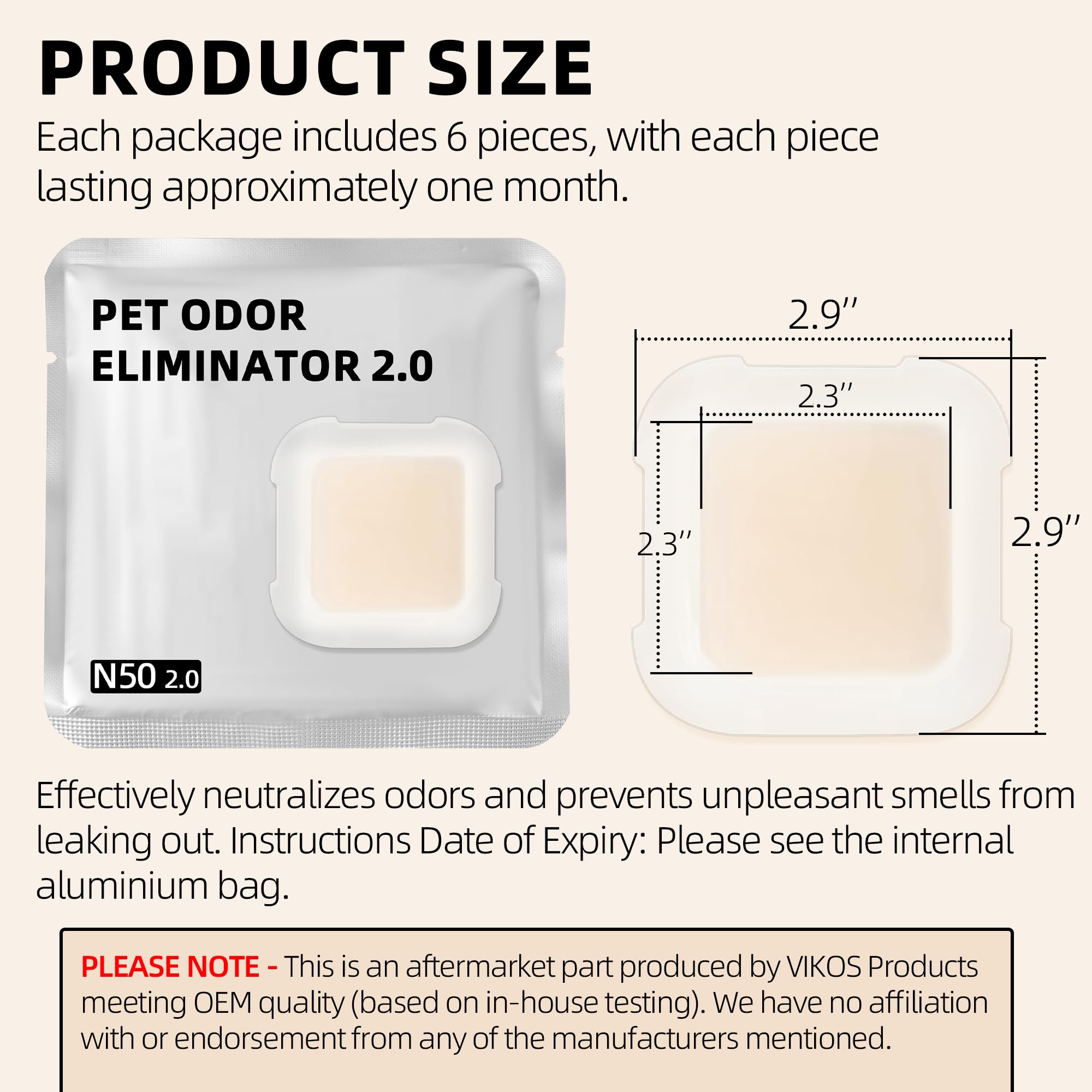 Vikos Products (Pack Of 6) Pet Odor Eliminator 2.0 Competible With Pet-Kit Cat Litter Box, Cats Odor Removers Fit For Puramax Pu