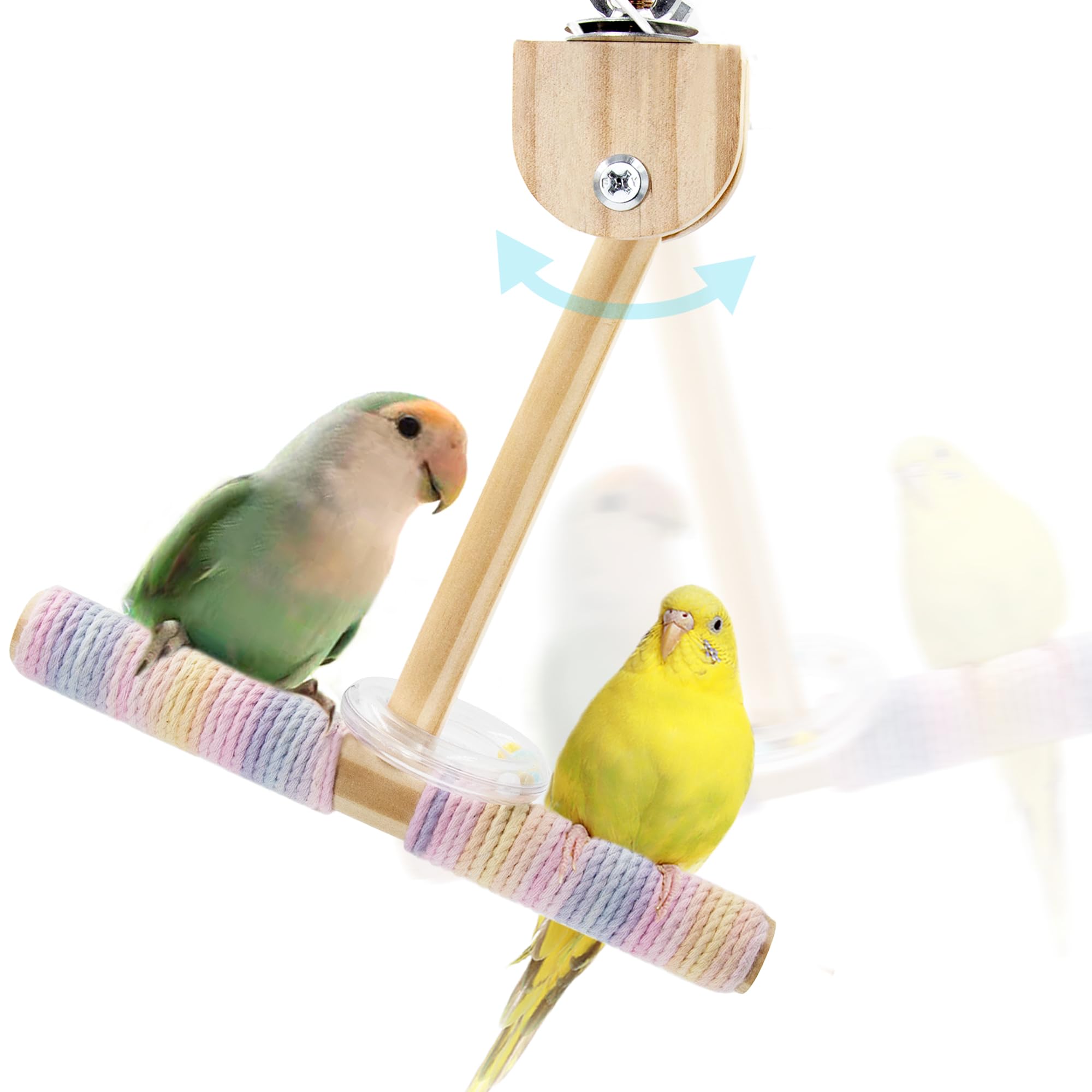 Jevnd Bird Swing Toys with Rustling Sound, Colorful Cotton Rope Perch for Parrots' Soft Grip, Wooden Parakeet Swing Perch for Ba
