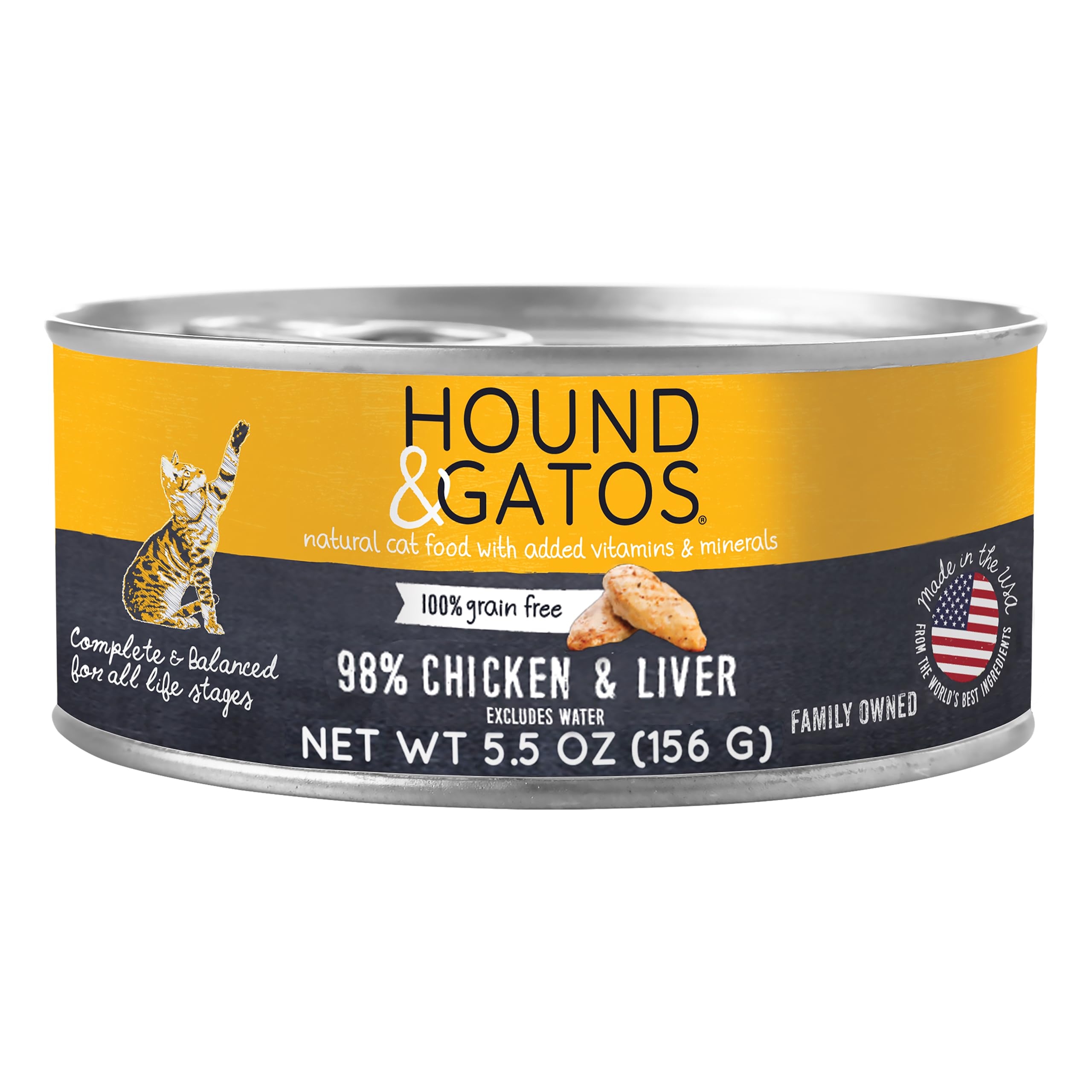 Hound & Gatos Wet Cat Food, 98% Chicken & Liver, Grain Free Pate Cat Food, Real Meat, High Protein, Limited Ingredients, No Addi