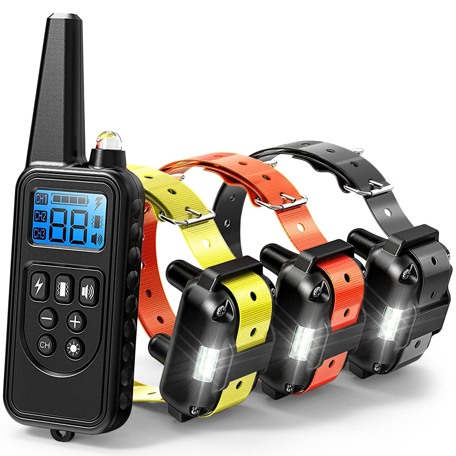 F-Color Dog Shock Collar 3 Pack - Dog Training Collar With Remote Ip65 Waterproof E Collar For Dogs Training With Light Shock Vibrate And Beep Collars For Small Medium Large Beeds
