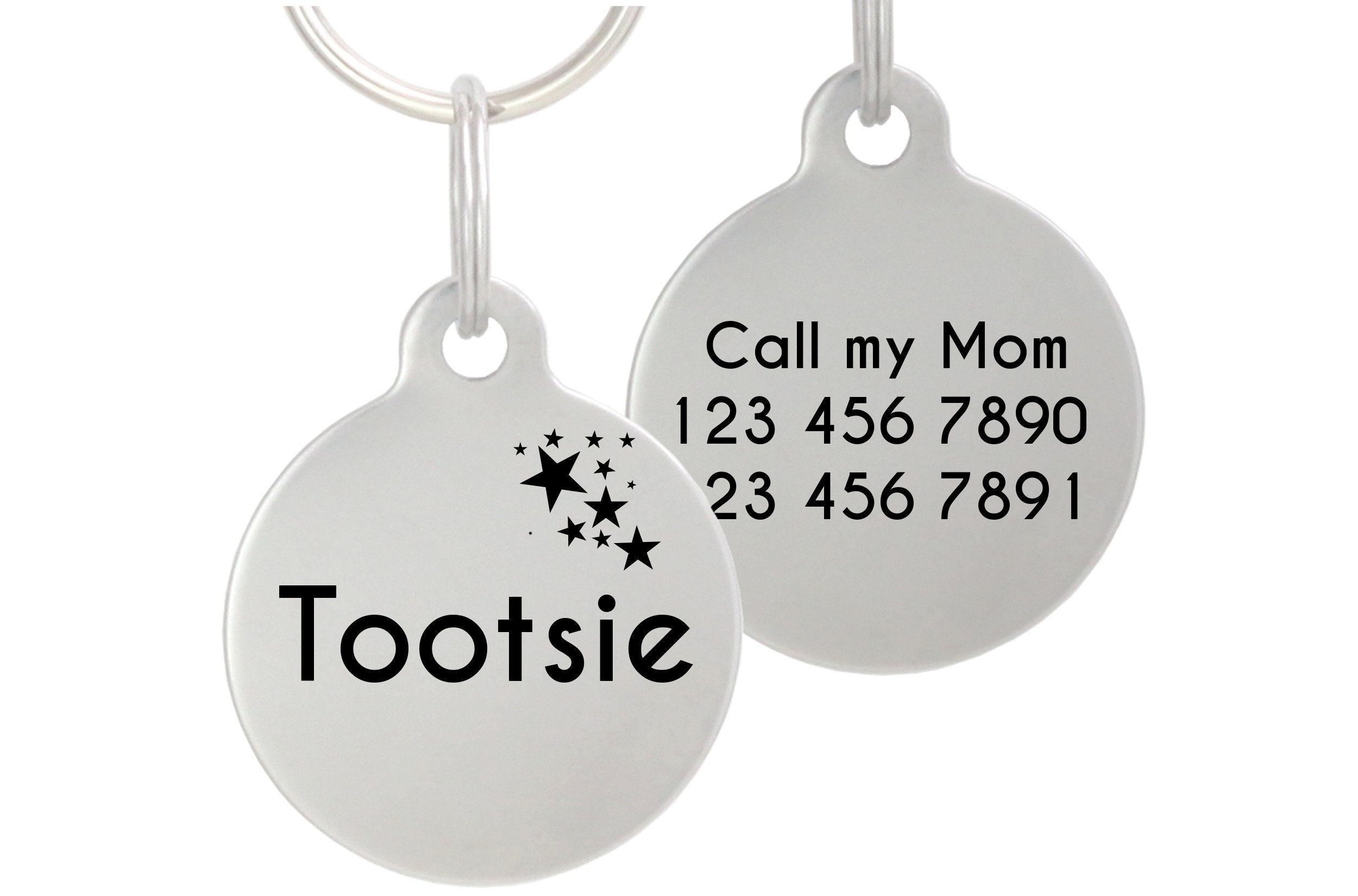 Double Sided Laser Etched Stainless Steel Pet Id Tag For Dog And Cat Engraved And Personalized 1'' Round Shape (Stars)