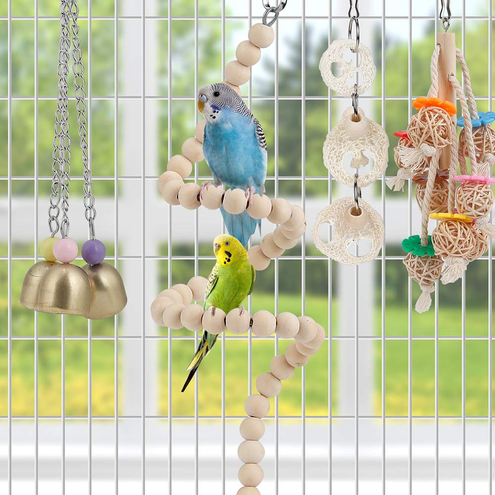 Bird Parakeet Toy Bird Cage Hammock Bird Perch Natural Coconut Hideaway With Ladder Swing Chewing Hanging Bell Toy With Mirror For Parrots,Parakeet,Conure,Cockatiel,Budgerigar,Love Birds,Mynah,Finches